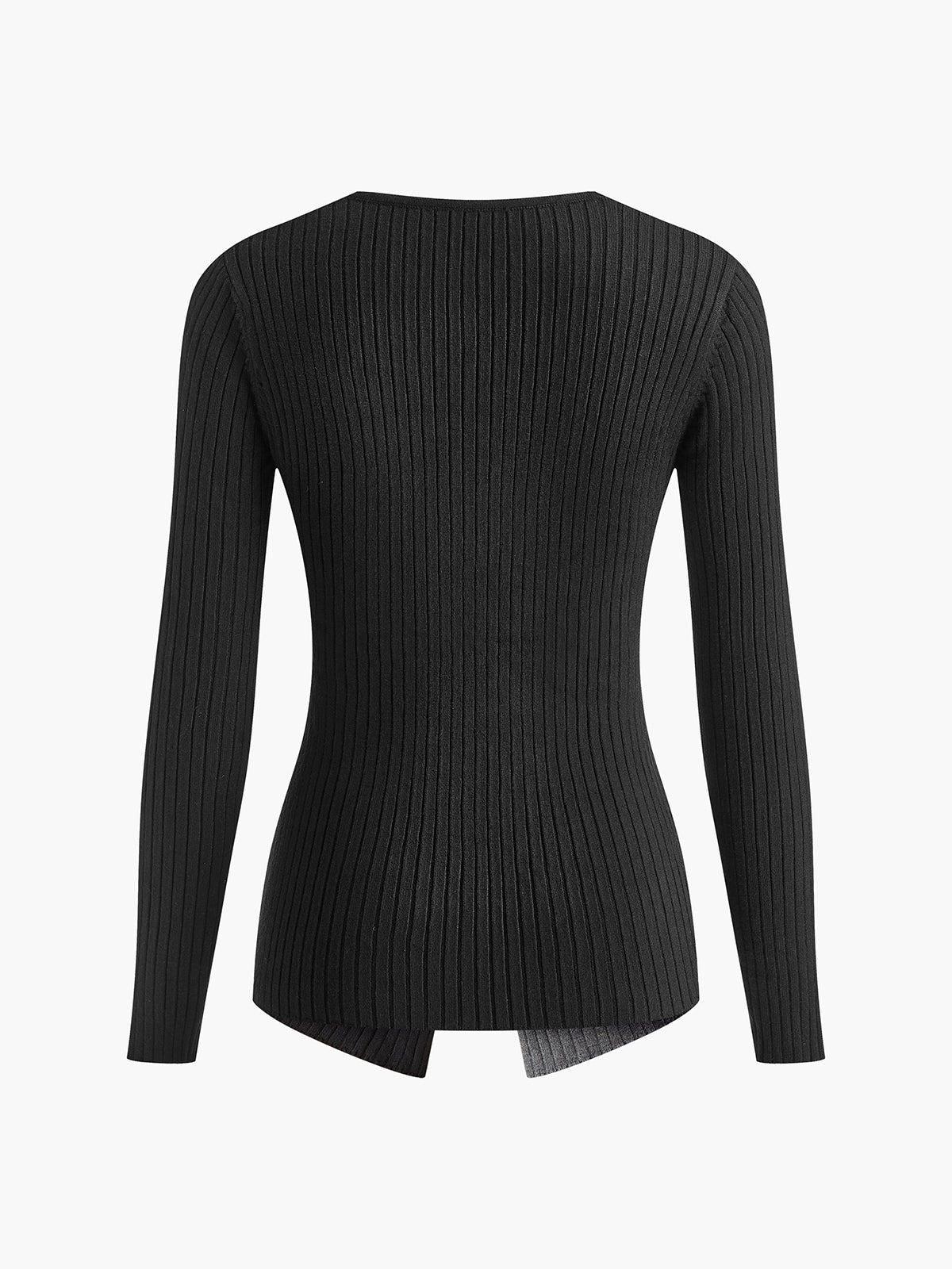 Two Tone Criss Cross Slim Knit Top, Versatile Layering Essential Sweater