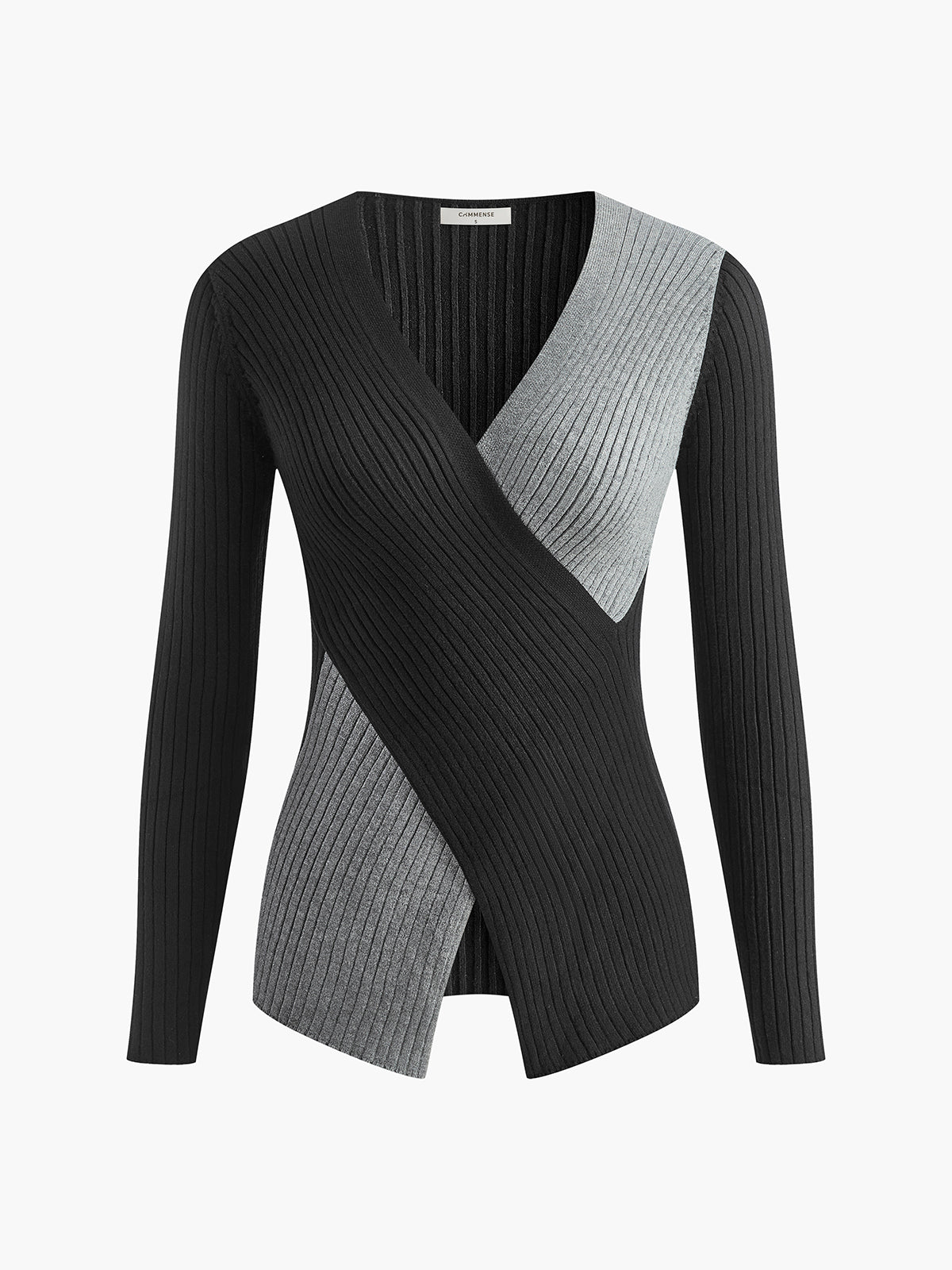 Two Tone Criss Cross Slim Knit Top, Versatile Layering Essential Sweater
