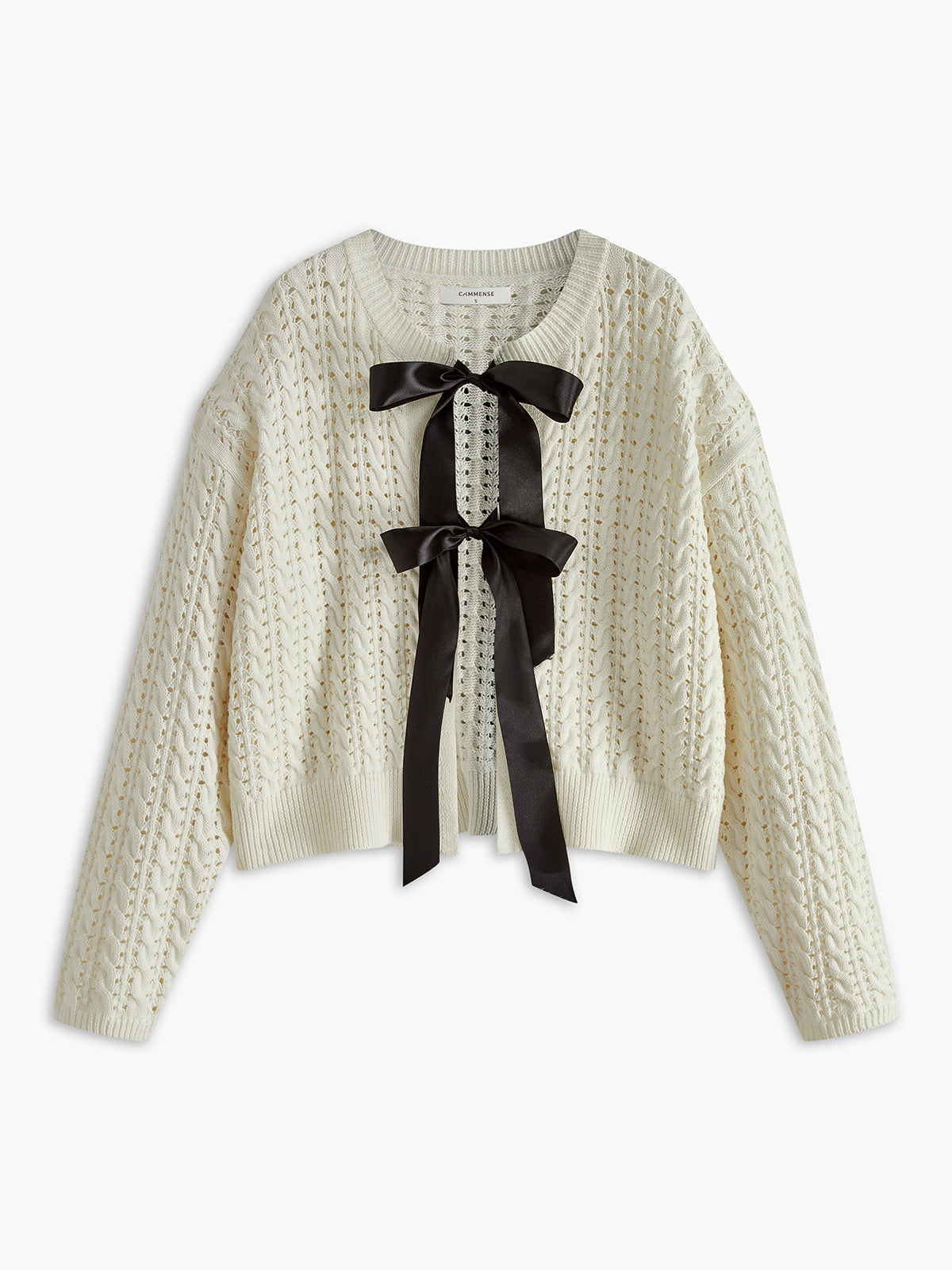Bow Round Neck Cardigan with Stylish Button Details