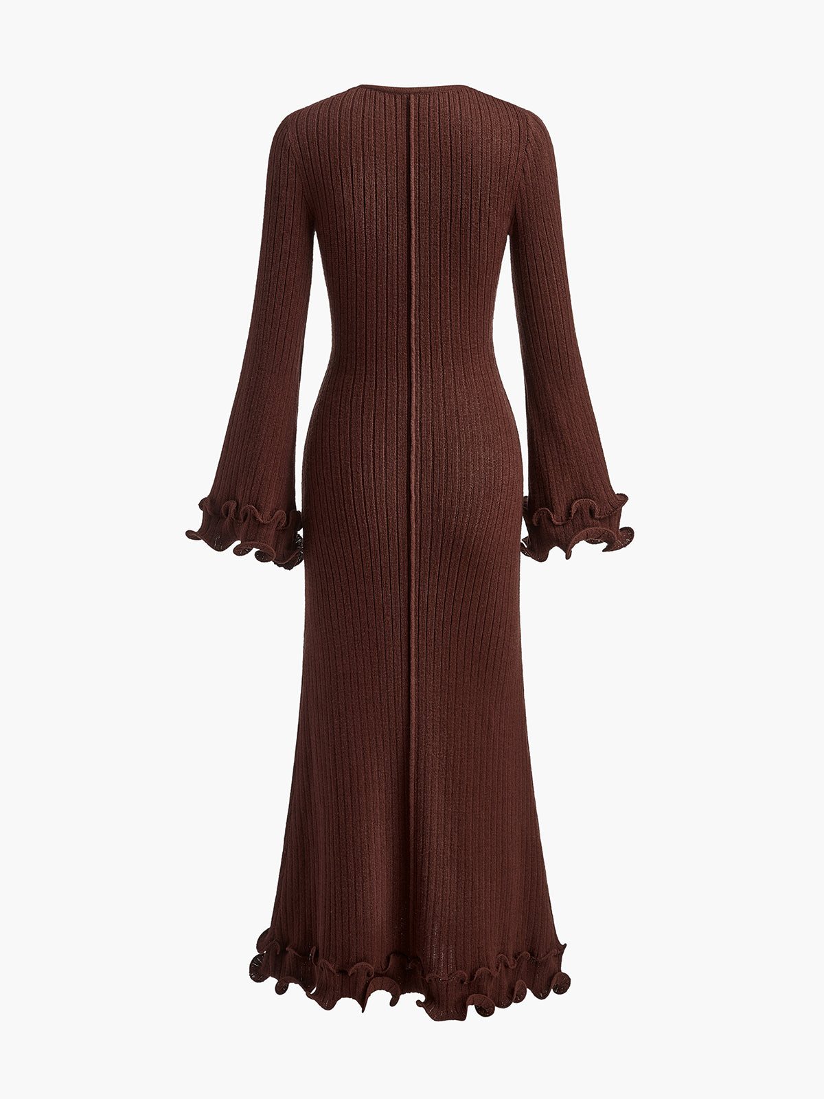 Semi-Sheer Piping Ruffle Drawstring Knit Dress for Women Elegant Comfortable Stylish