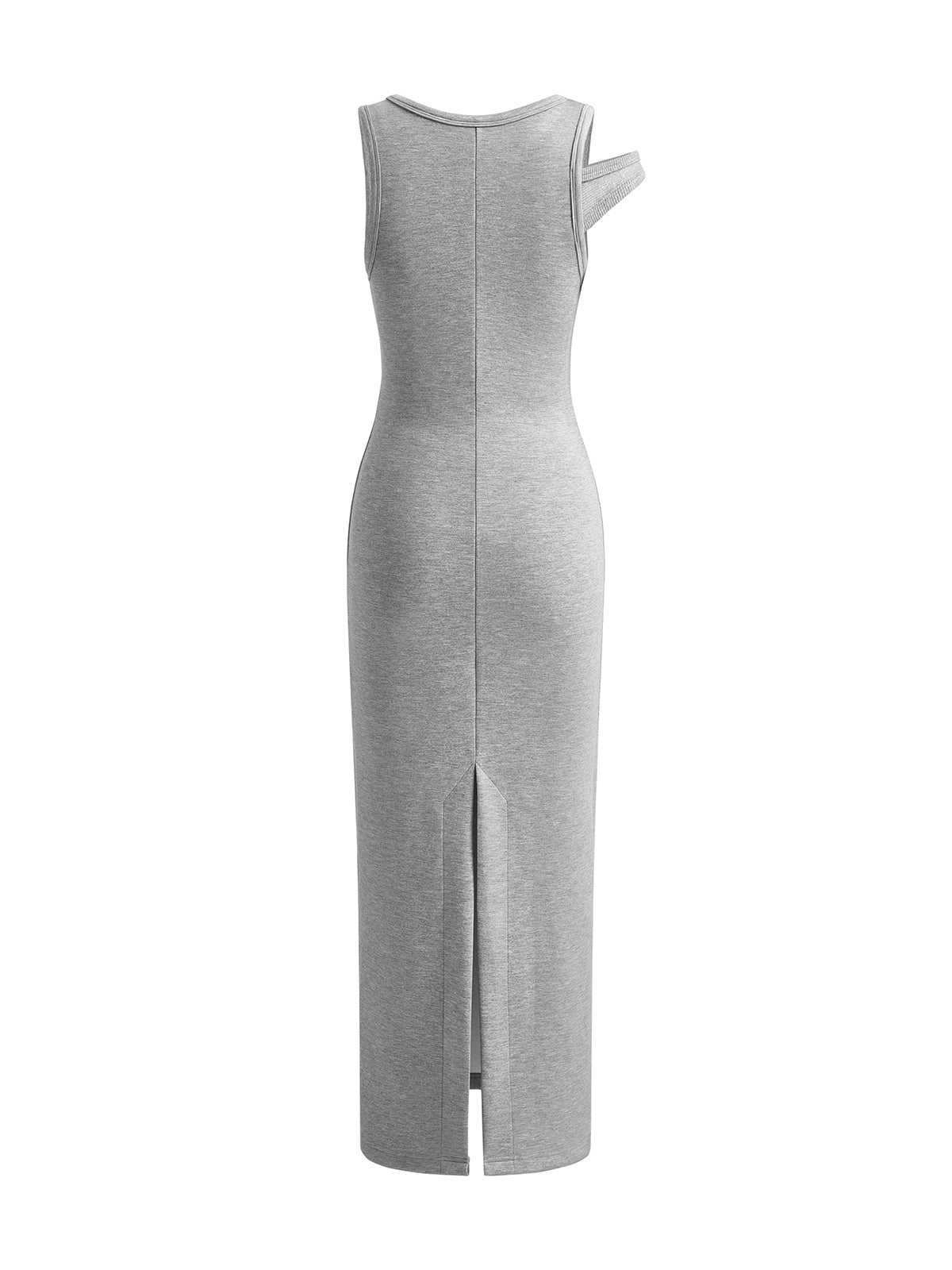 Asymmetrical Crew Neck Split Maxi Dress with Long Sleeves and Belt