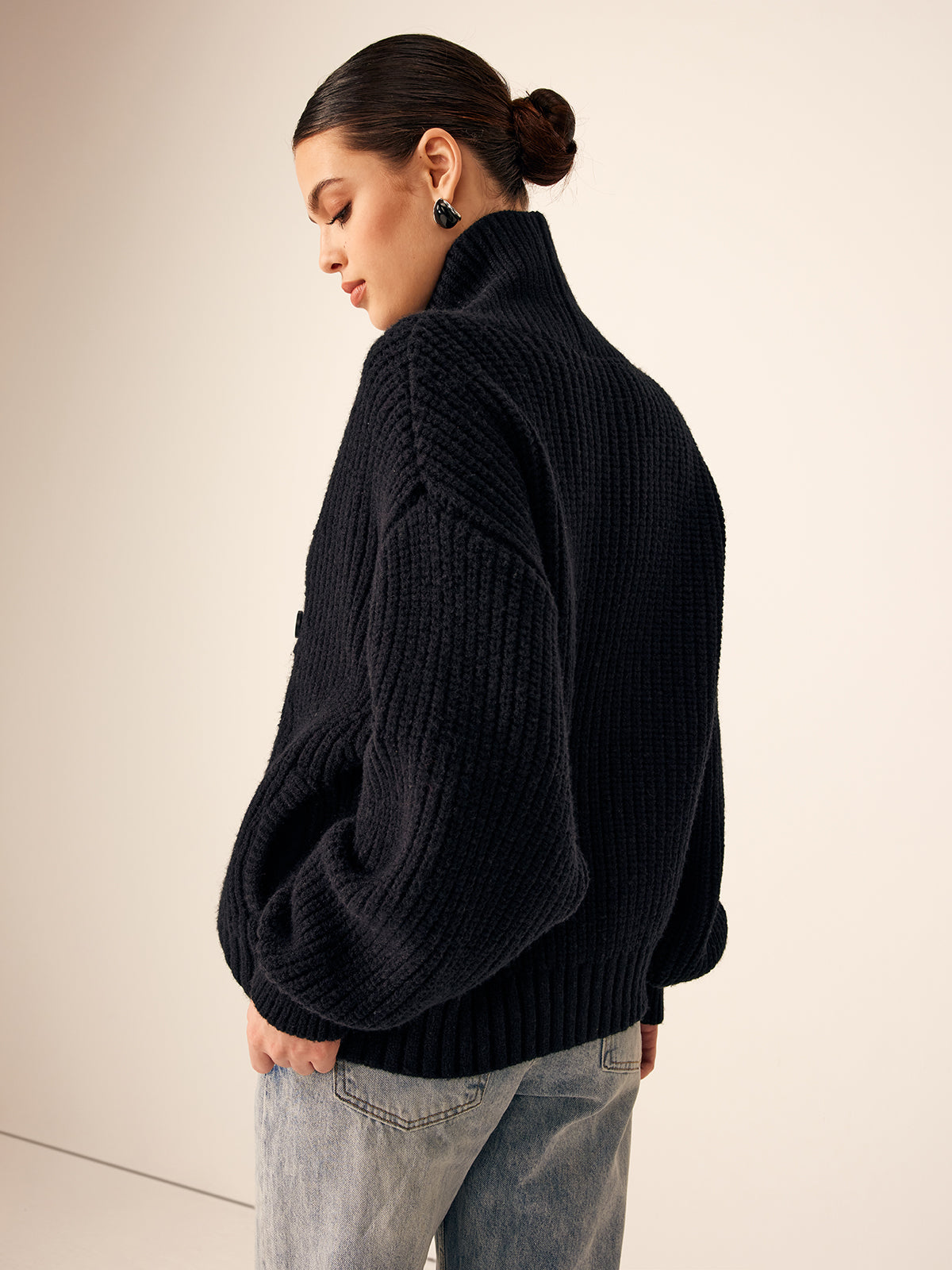 Ribbed Lapel Button Knit Outerwear Casual Fashion Sweater Coat