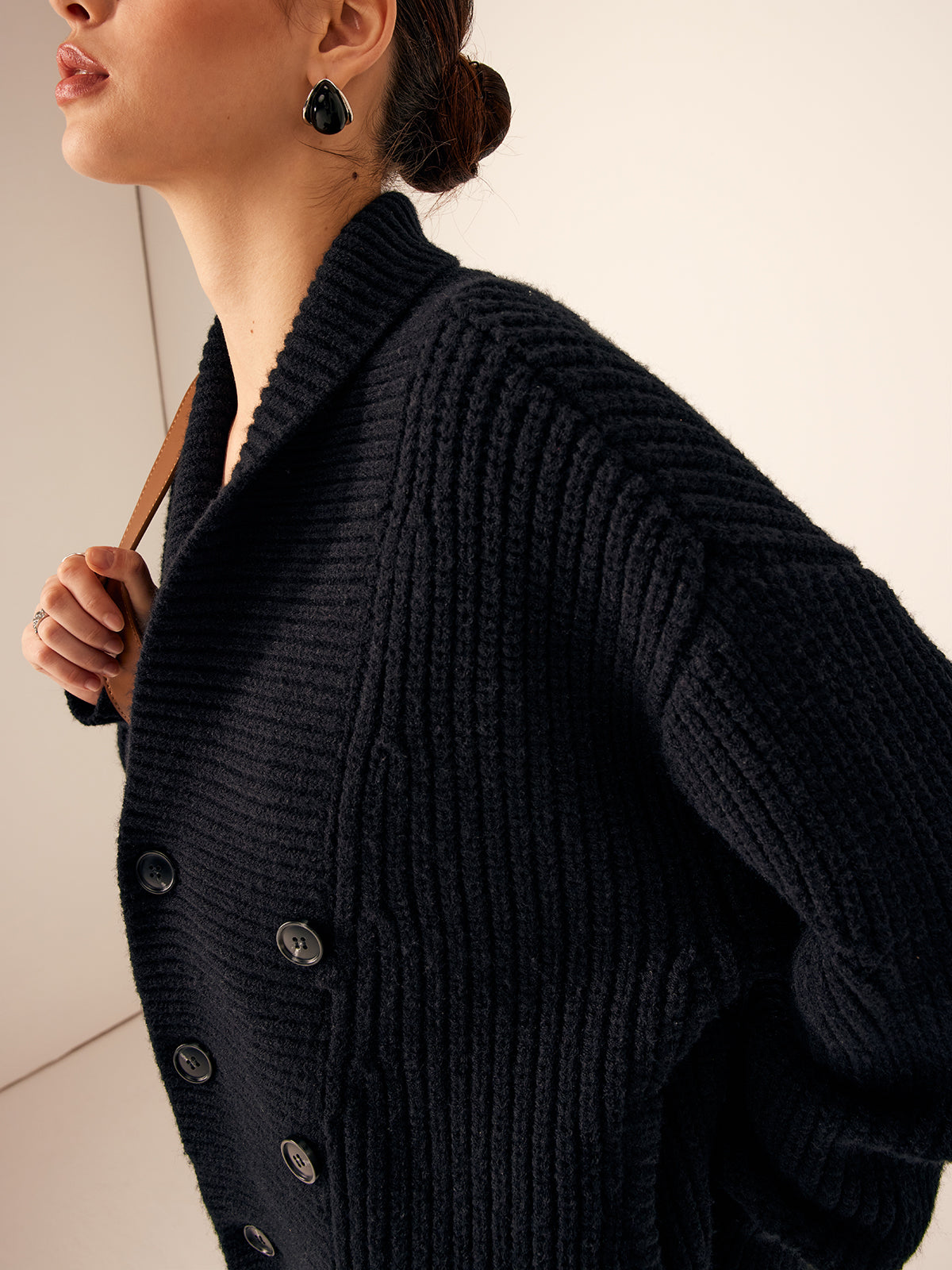 Ribbed Lapel Button Knit Outerwear Casual Fashion Sweater Coat