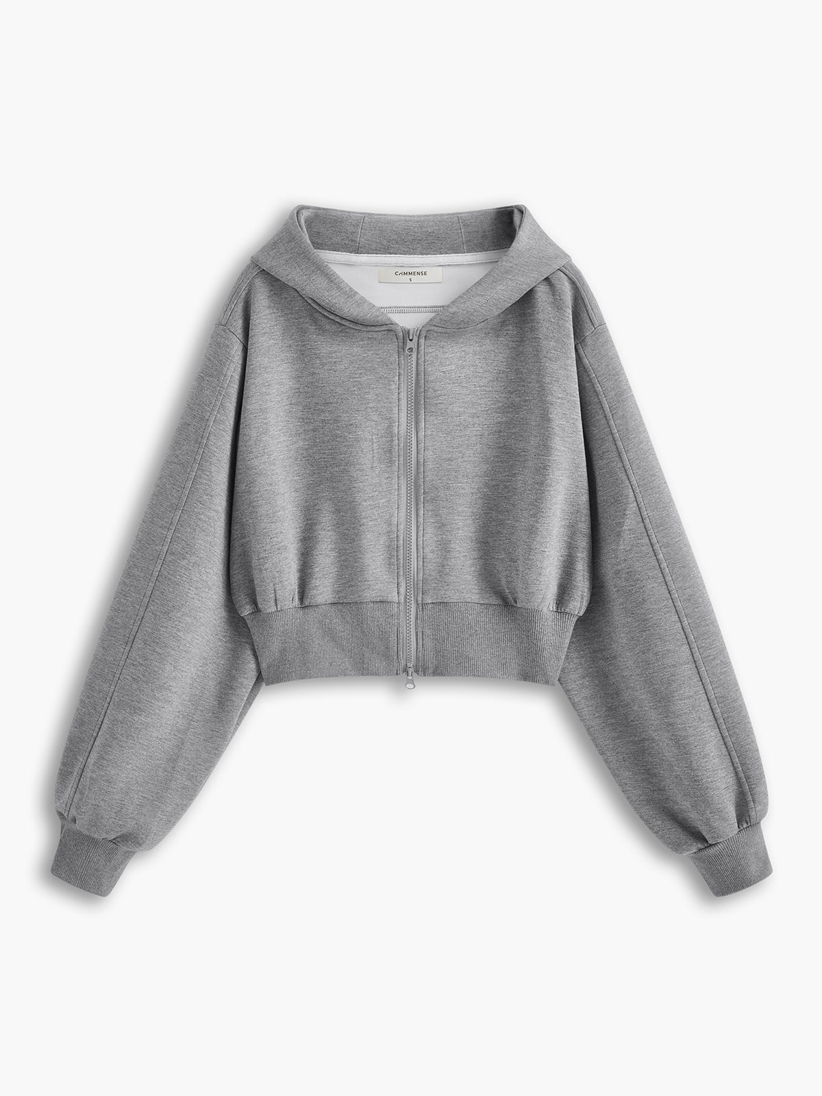 Solid Long Sleeve Zip Crop Hoodie - Women's Casual Athletic Wear