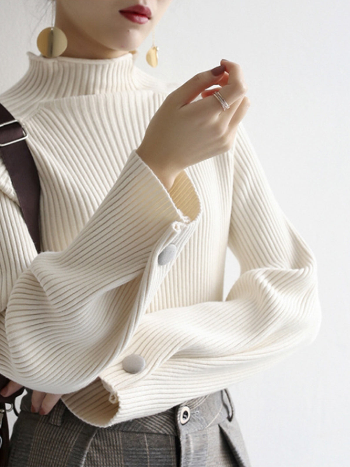 Minimalist Plain Ribbed Sweater for Women Comfort Fit