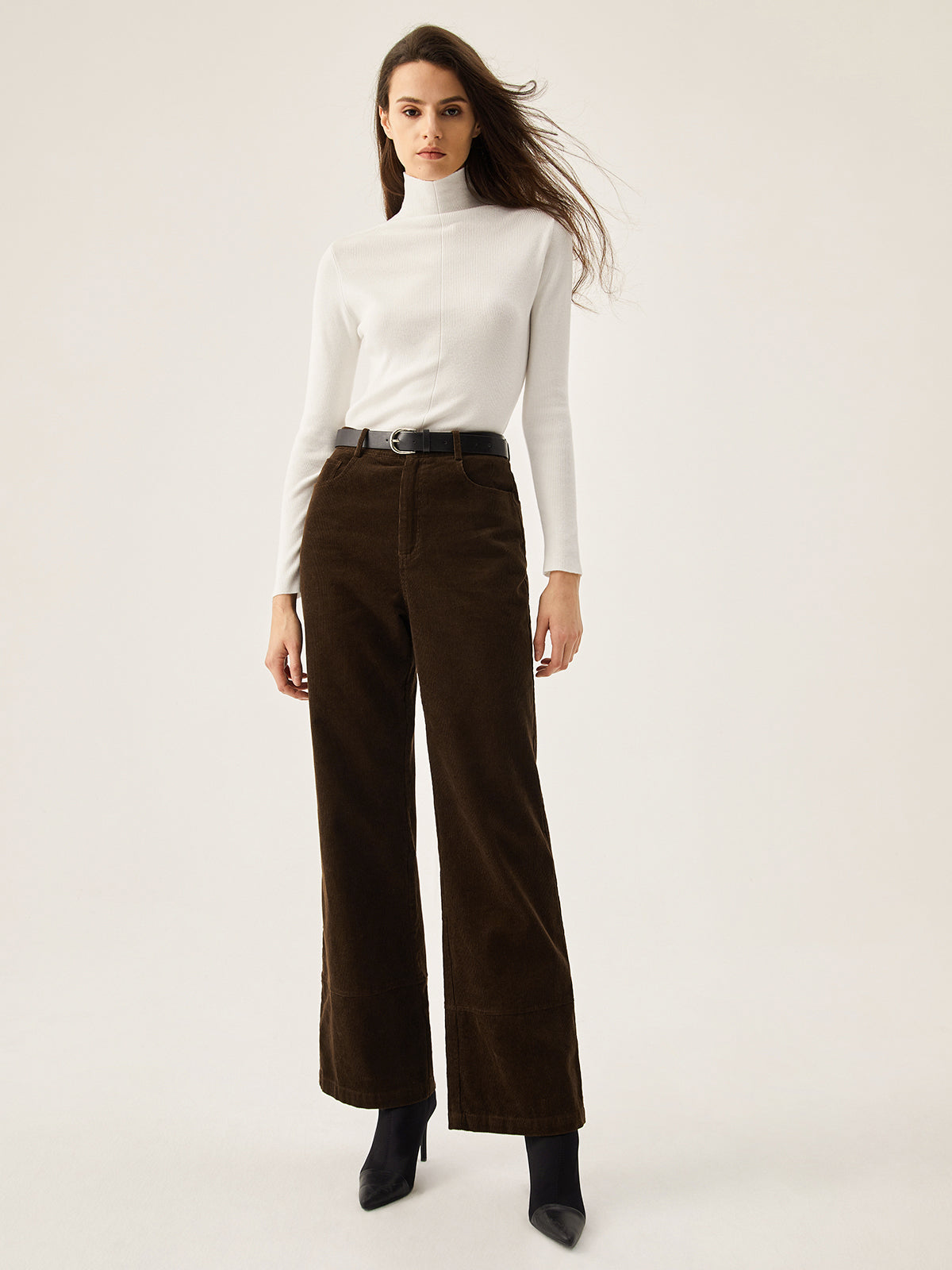 Corduroy Wide Leg Pocket Pants with Elastic Waistband