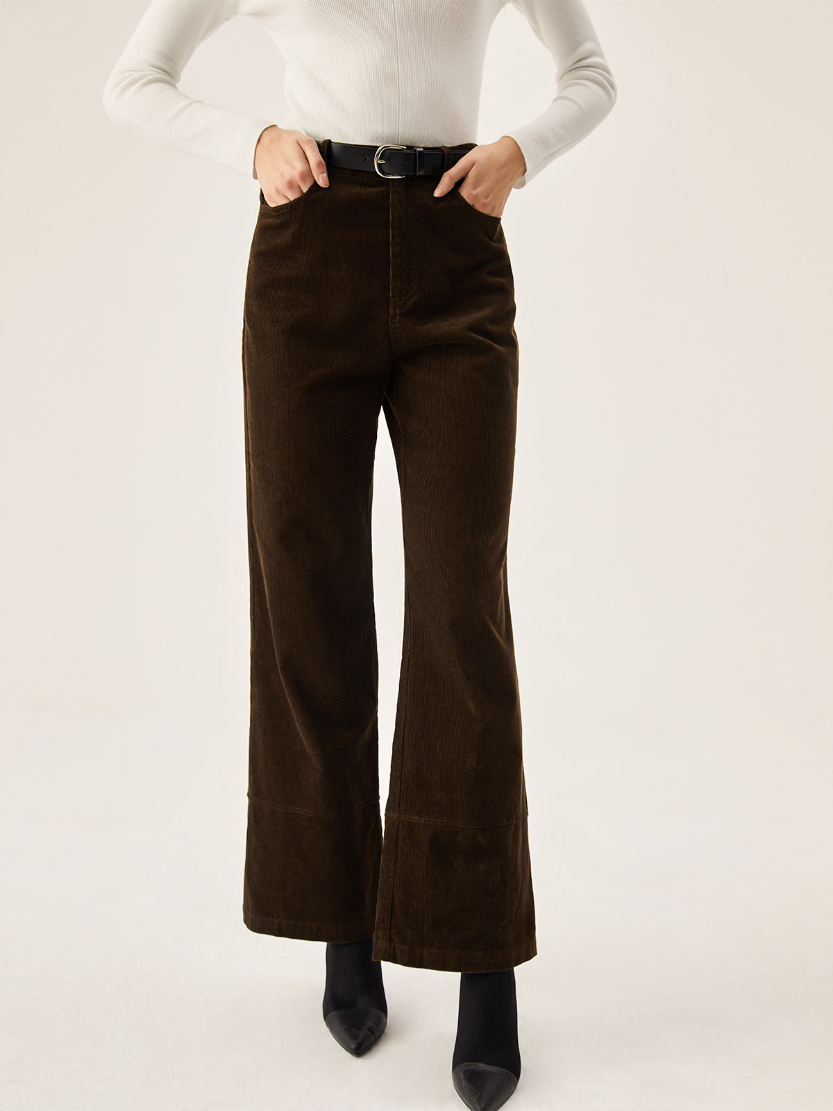 Corduroy Wide Leg Pocket Pants with Elastic Waistband