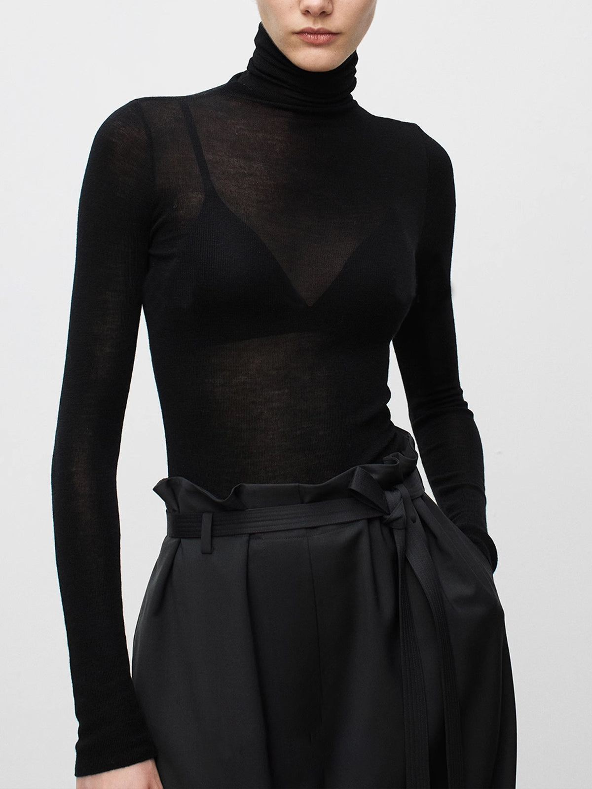 Wool-Blend Turtleneck Sheer Sweater for Women Comfort Fit