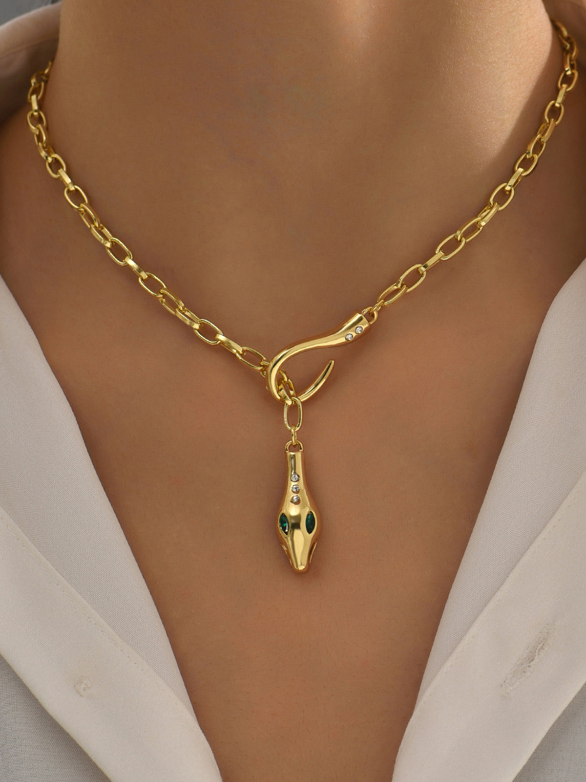 Rhinestone Snake Chain Necklace with Adjustable Clasp Closure