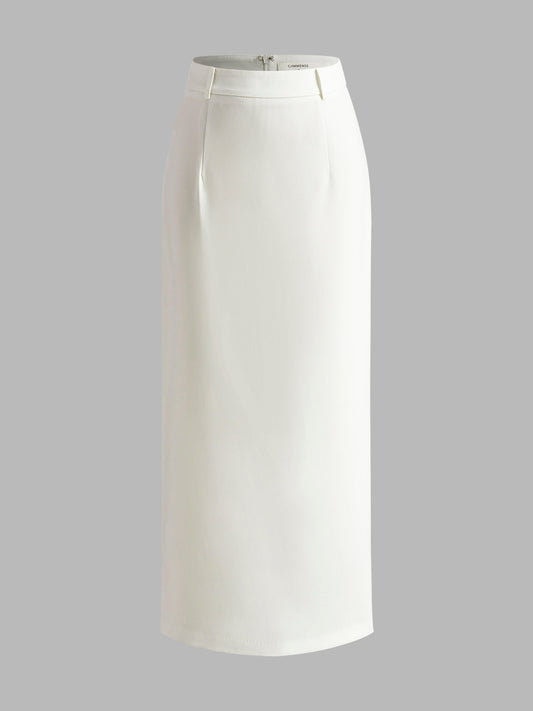 "Slim Fit Semi-Sheer Elegant Slit Back Maxi Skirt Without Belt for Evening Events"