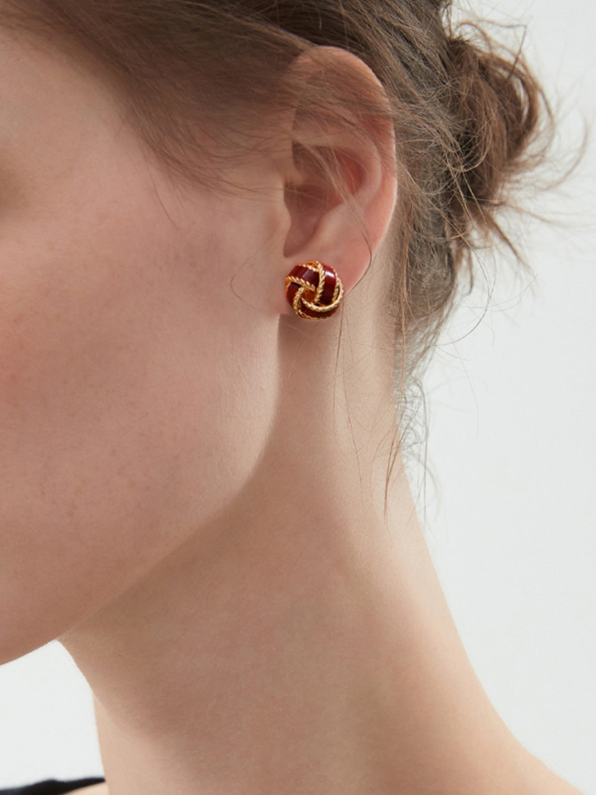 Vintage Dripped Glaze Knotted Hoop Stud Earrings, Handmade Ceramic Statement Piece