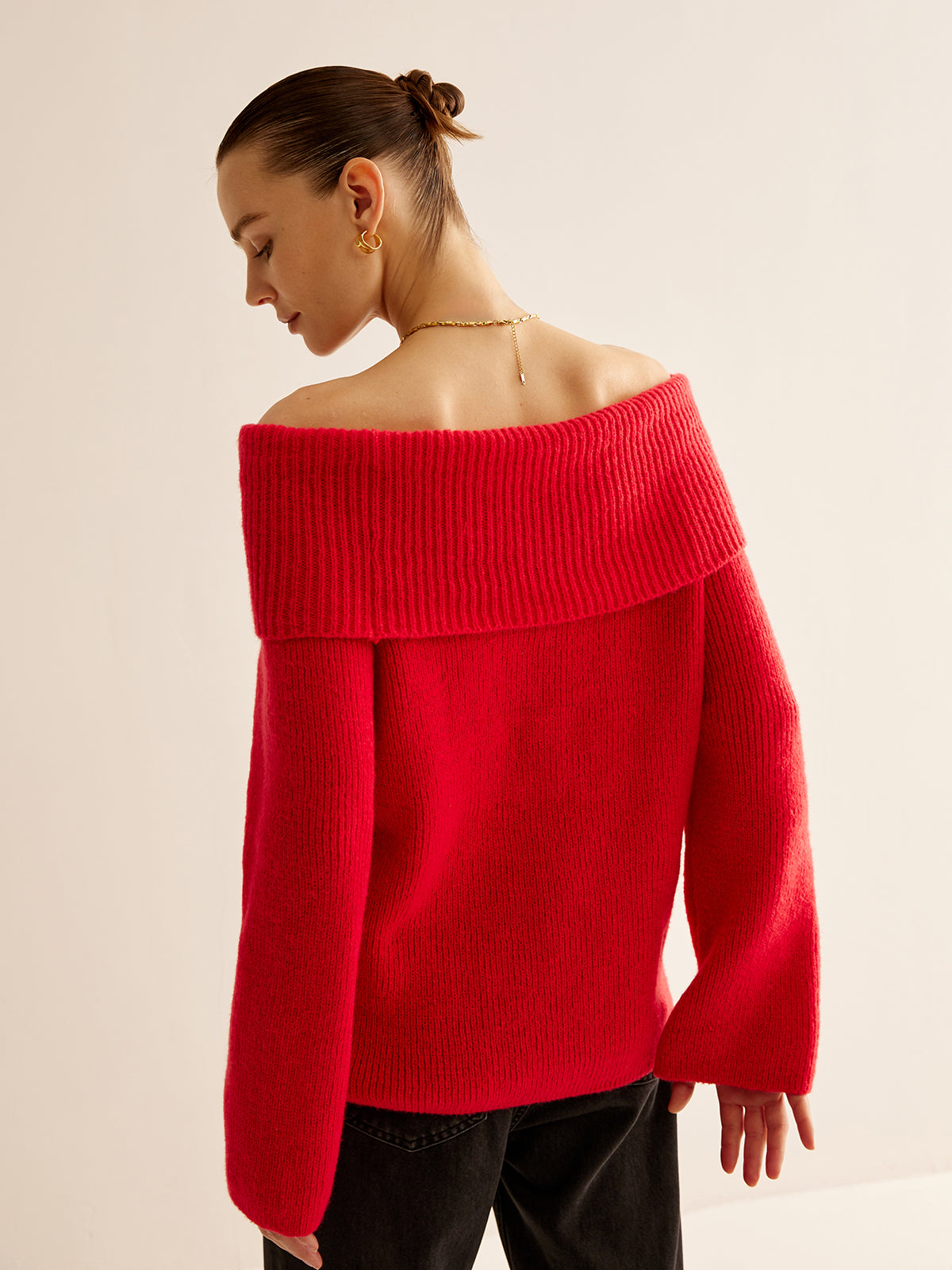 Off-Shoulder Ribbed Sweater for Women Casual Comfort