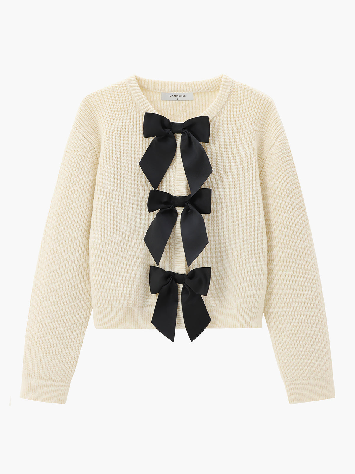Bow Ribbed Warm Sweater for Women Casual Winter Wear