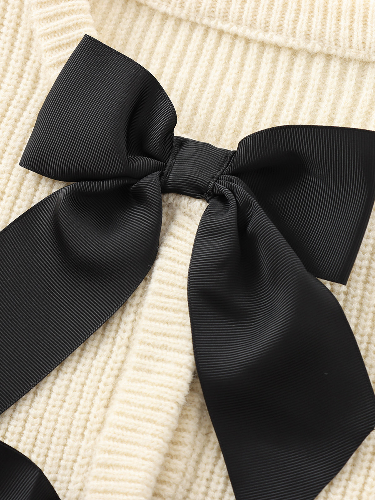 Bow Ribbed Warm Sweater for Women Casual Winter Wear