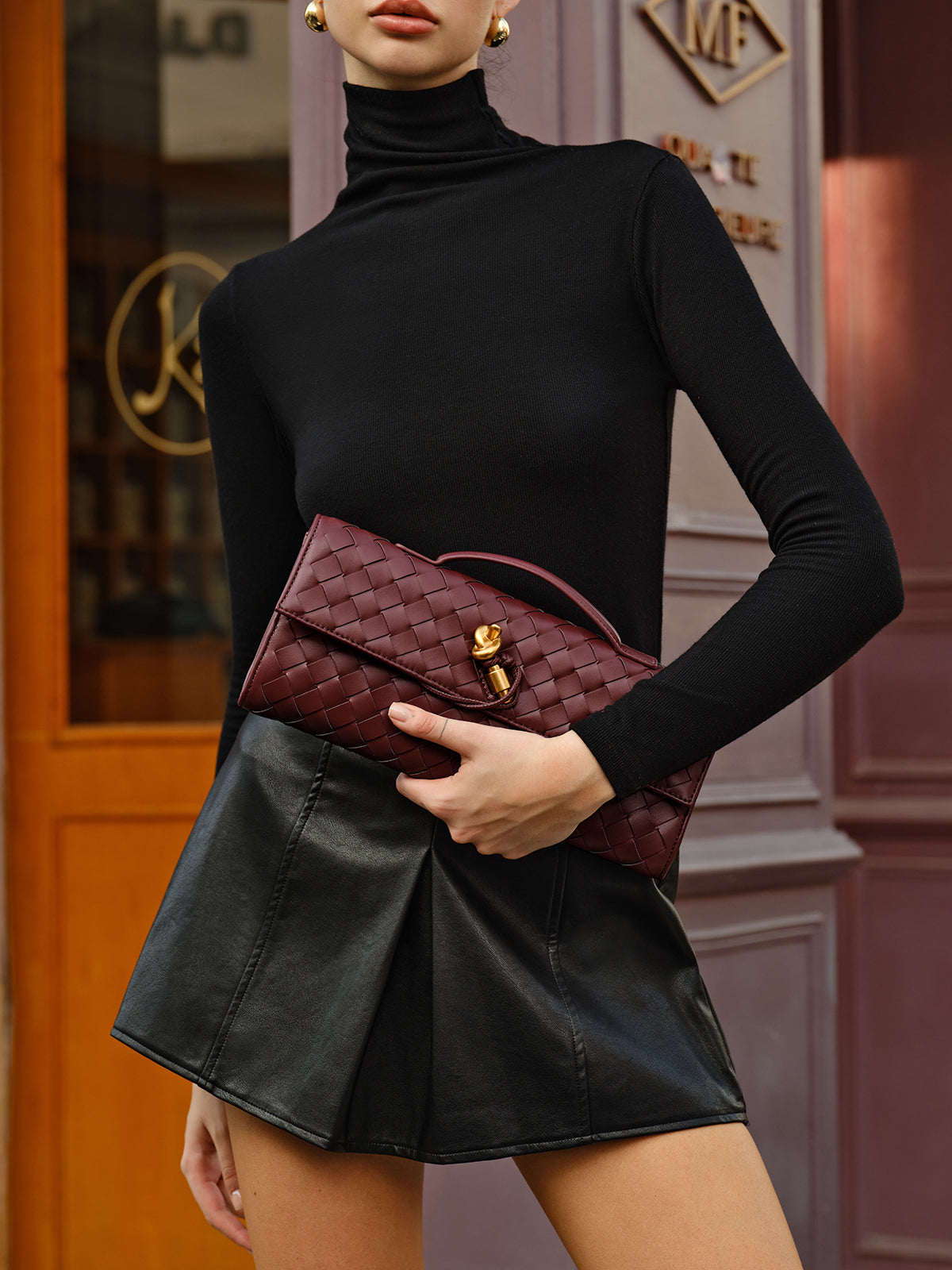 Two Way Woven Flap Clutch Shoulder Bag with Adjustable Strap for Women