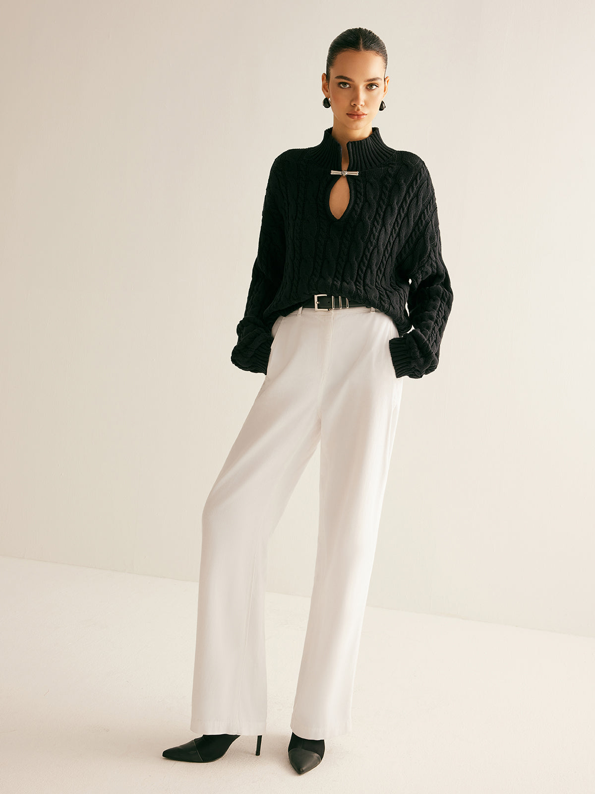 Cotton Keyhole Neckline Knit Top for Women, Comfort Fit