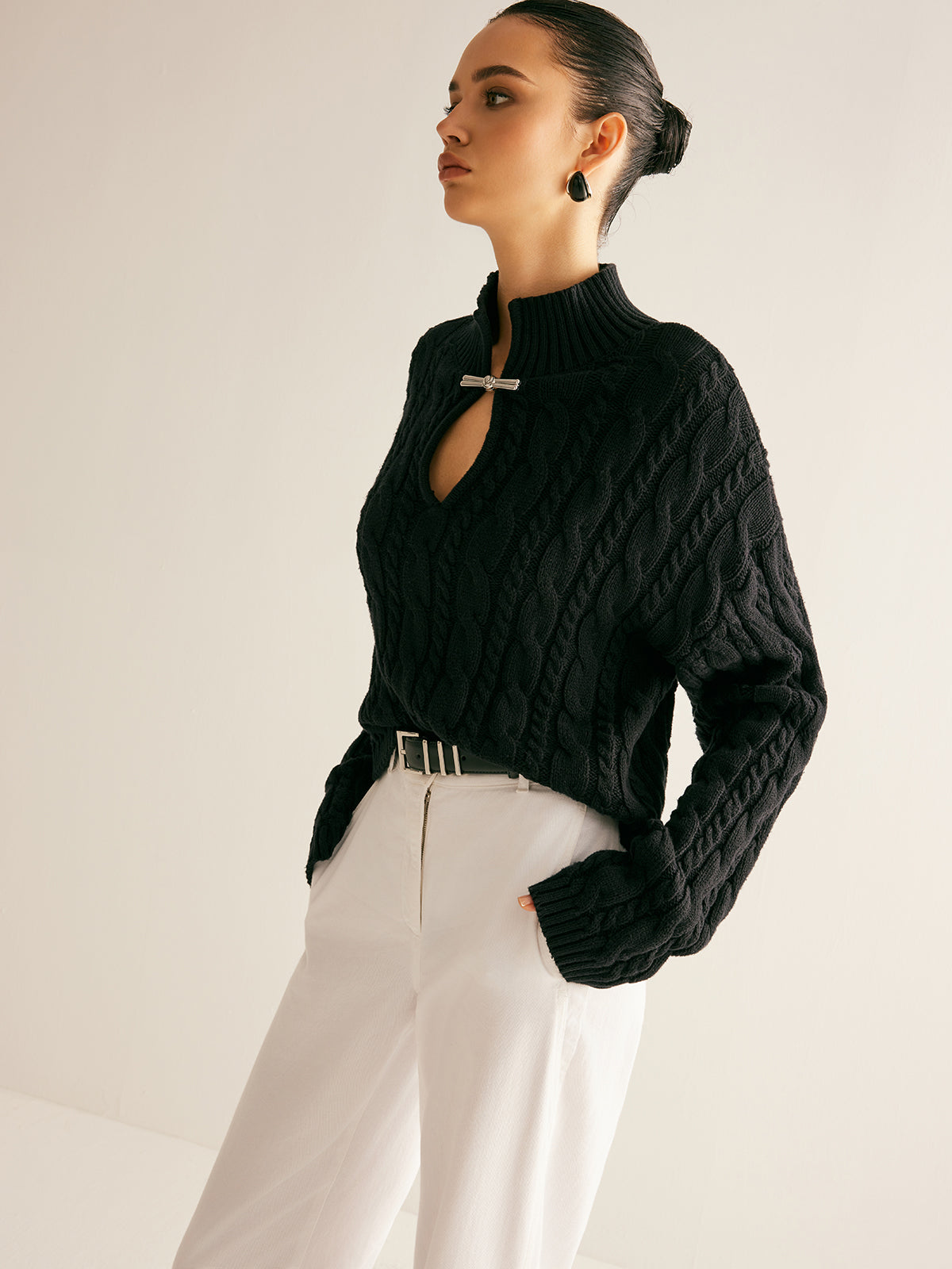 Cotton Keyhole Neckline Knit Top for Women, Comfort Fit