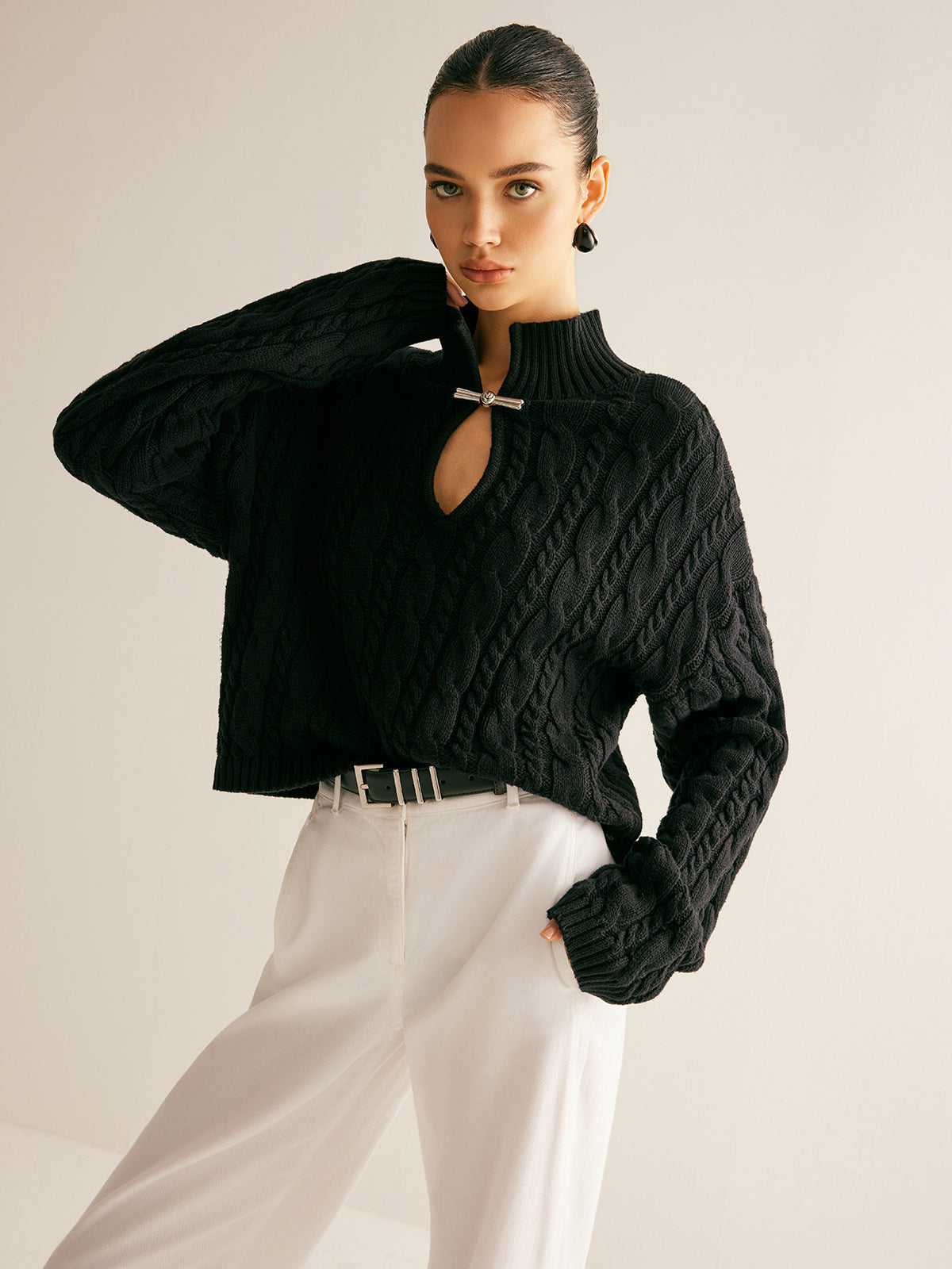Cotton Keyhole Neckline Knit Top for Women, Comfort Fit