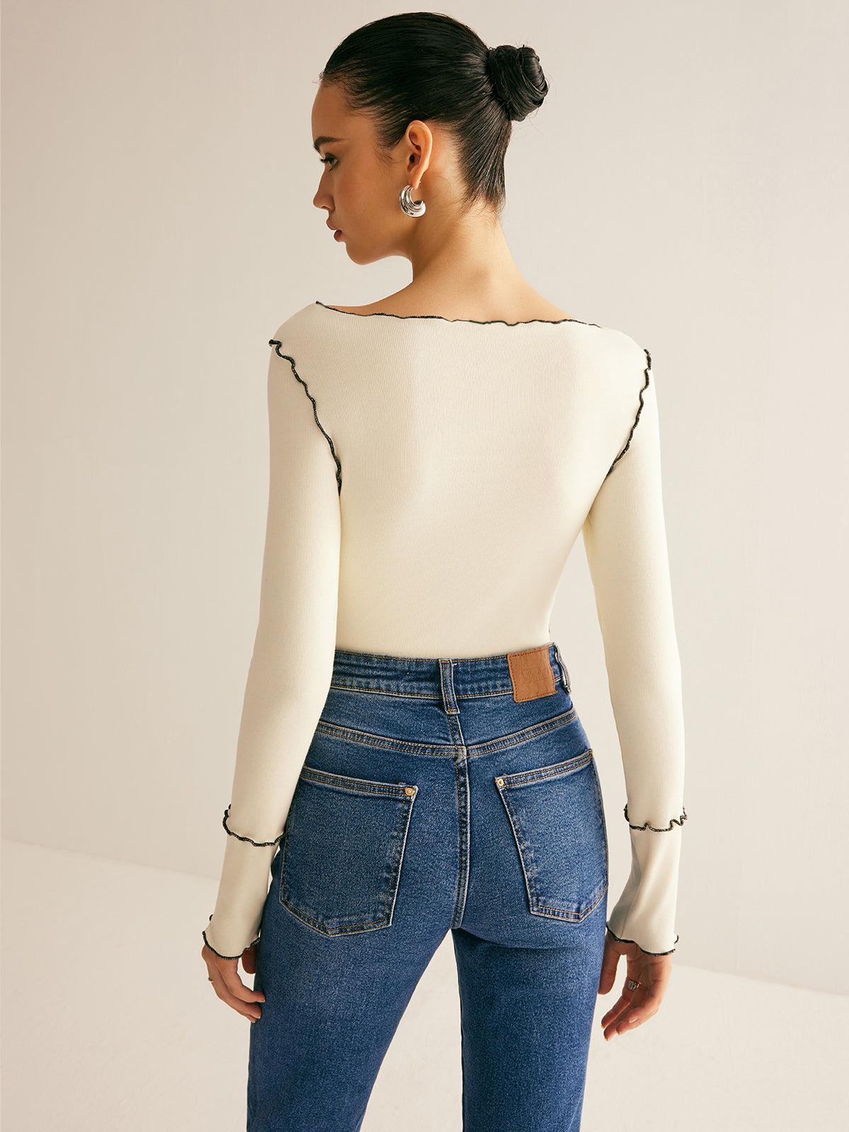 Lettuce Trim Long Sleeve Slim T-Shirt - Comfortable Stretch Fit Women's Casual Top
