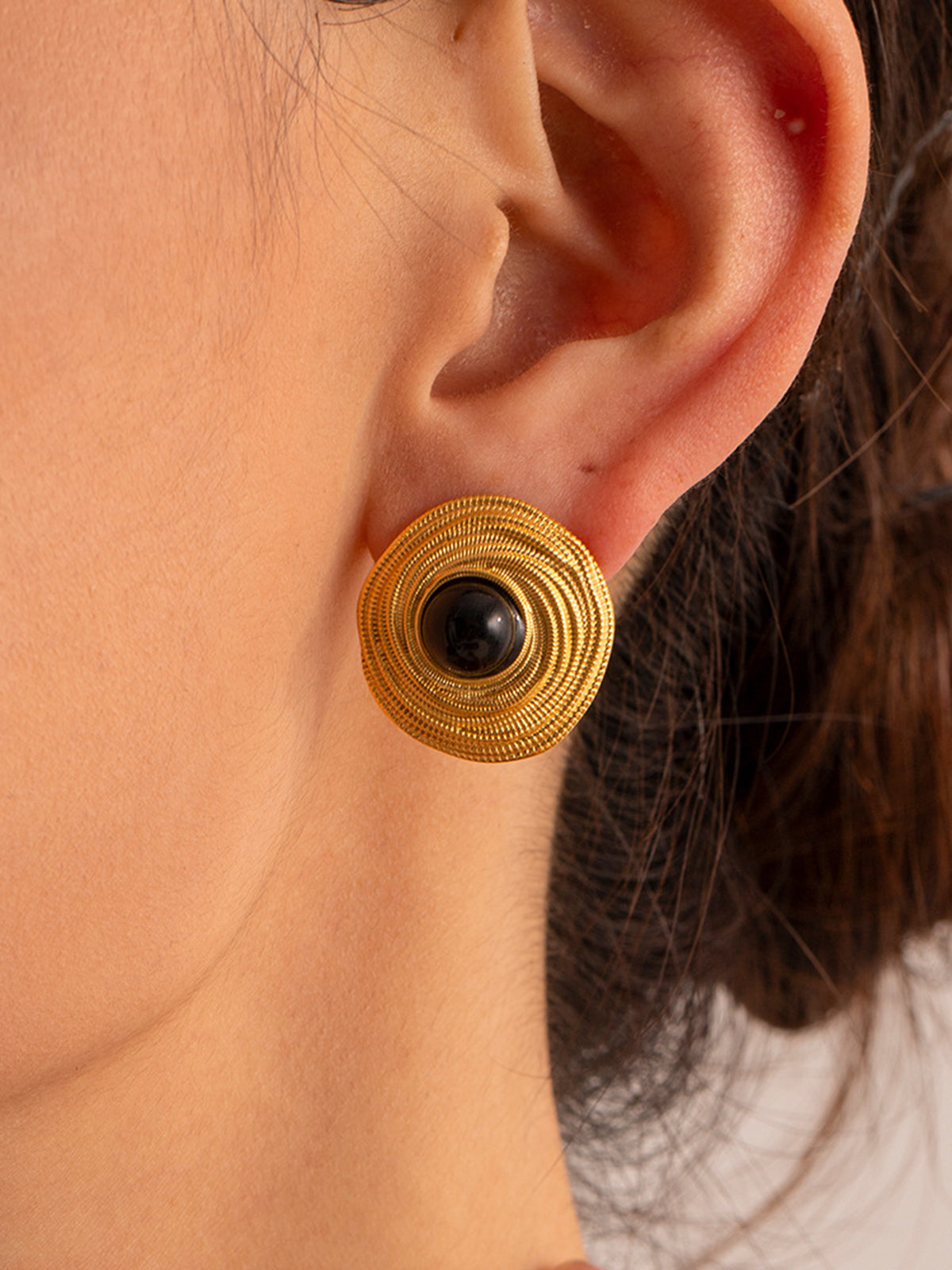 Golden Black Onyx Hoop Earrings for Elegant Evening Wear