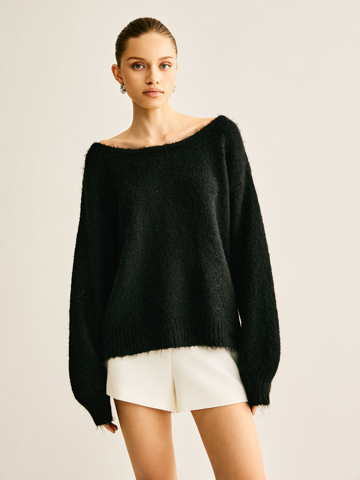 Ribbed Bow Loose Sweater - Comfy Casual Pullover Top for Women