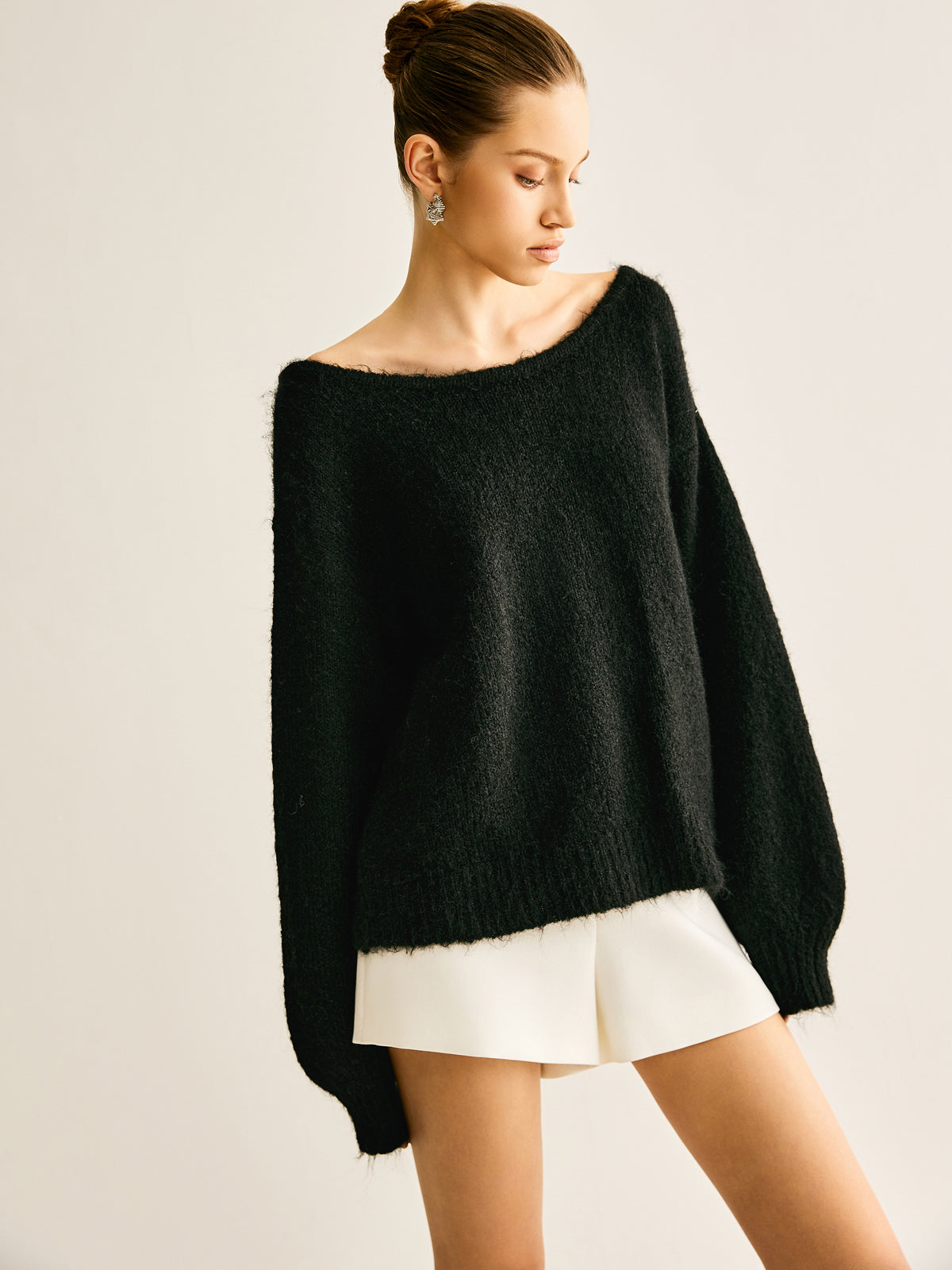 Ribbed Bow Loose Sweater - Comfy Casual Pullover Top for Women