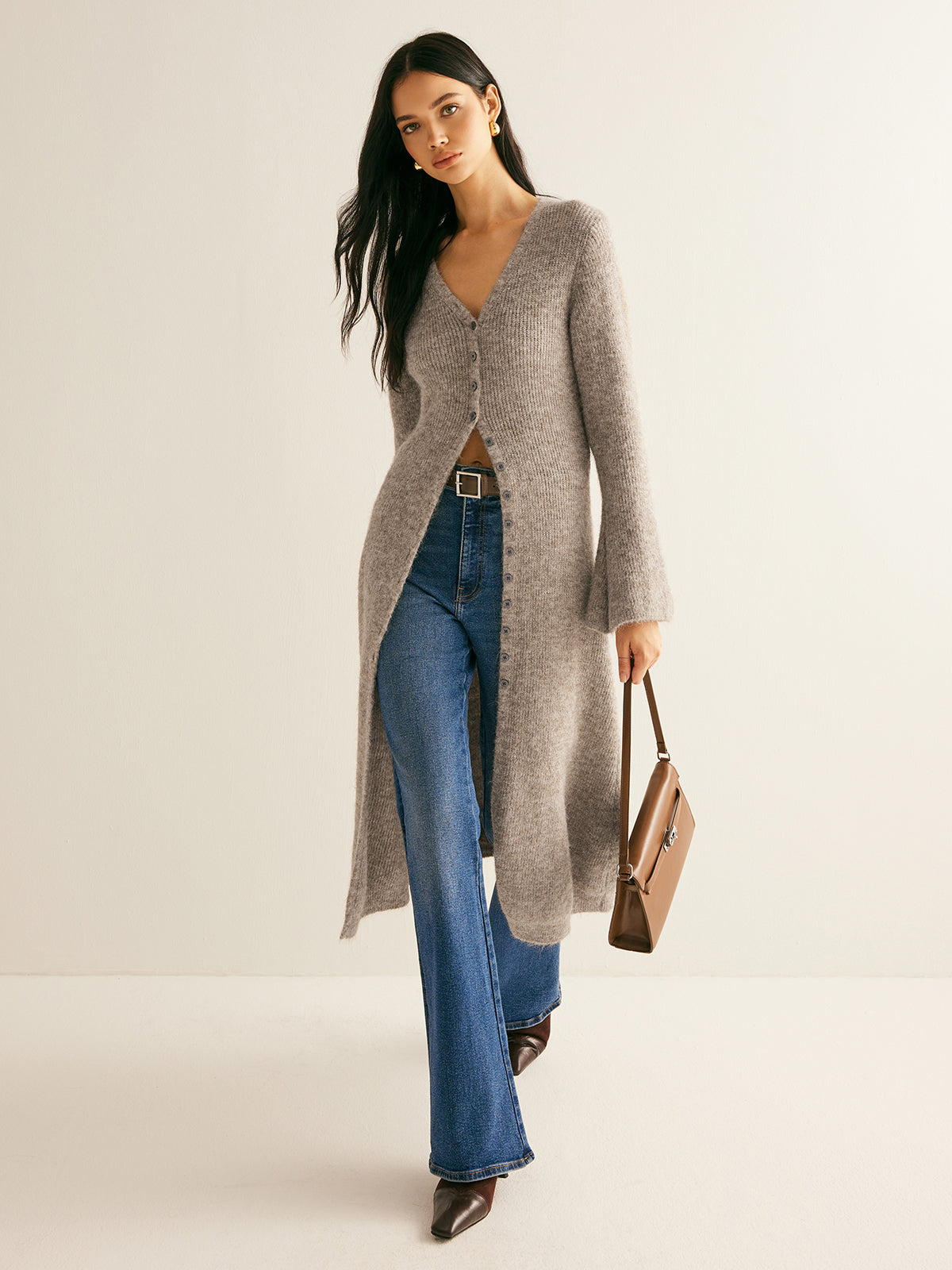 Stacking V-Neck Split Breasted Sweater Dress for Women, Elegant Winter Fashion