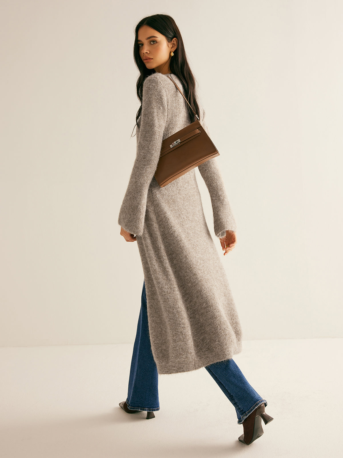 Stacking V-Neck Split Breasted Sweater Dress for Women, Elegant Winter Fashion