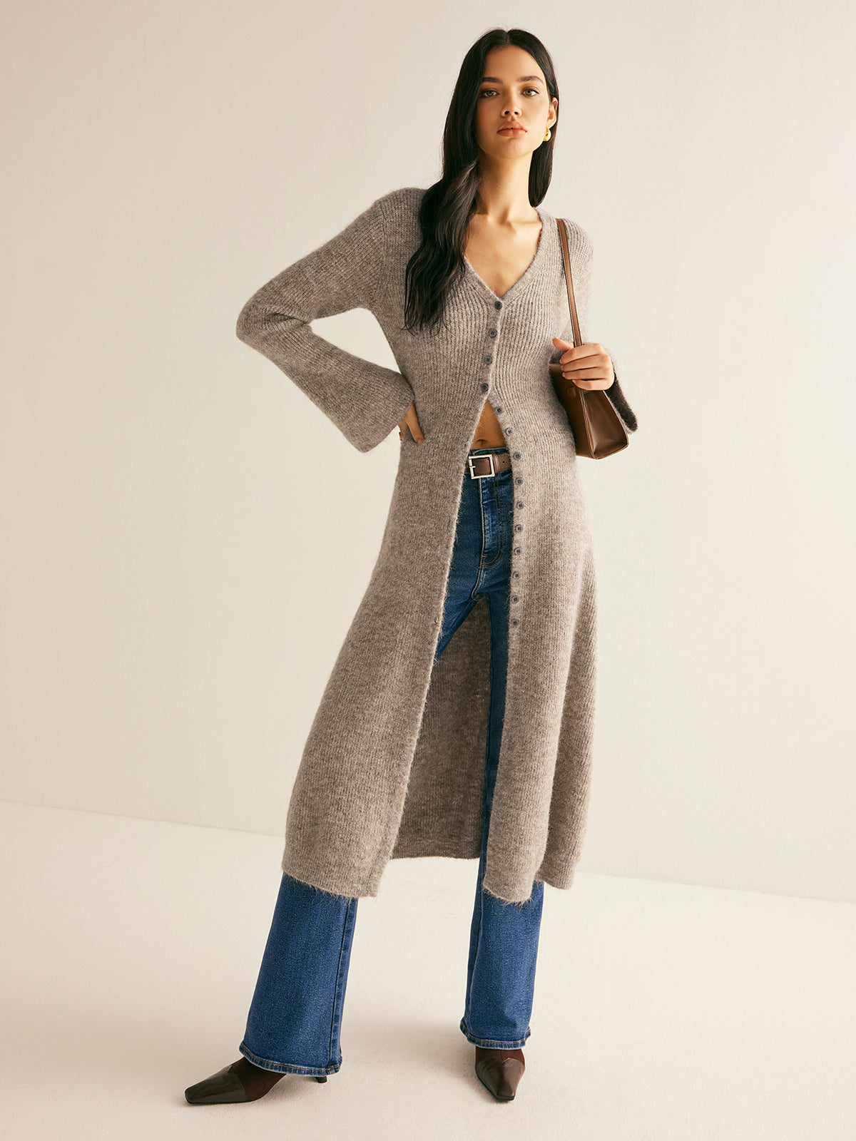 Stacking V-Neck Split Breasted Sweater Dress for Women, Cozy Fall Winter Fashion