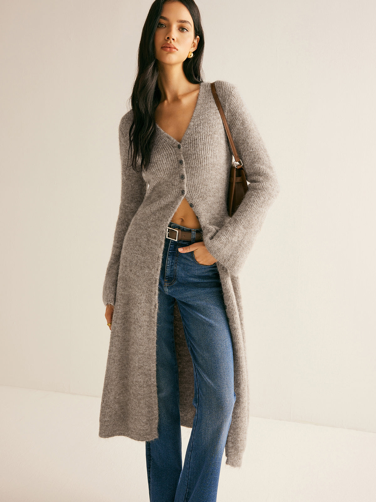 Stacking V-Neck Split Breasted Sweater Dress for Women, Elegant Winter Fashion