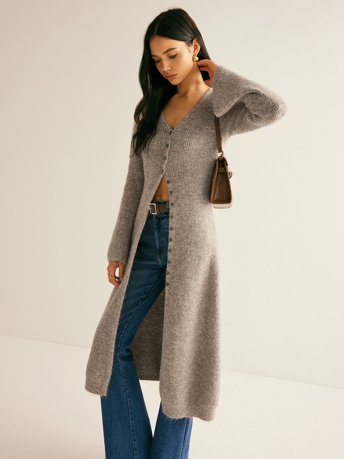 Stacking V-Neck Split Breasted Sweater Dress for Women, Cozy Fall Winter Fashion
