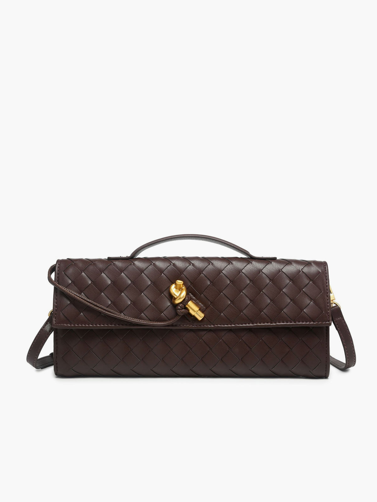 Two Way Woven Flap Clutch Shoulder Bag with Adjustable Strap for Women
