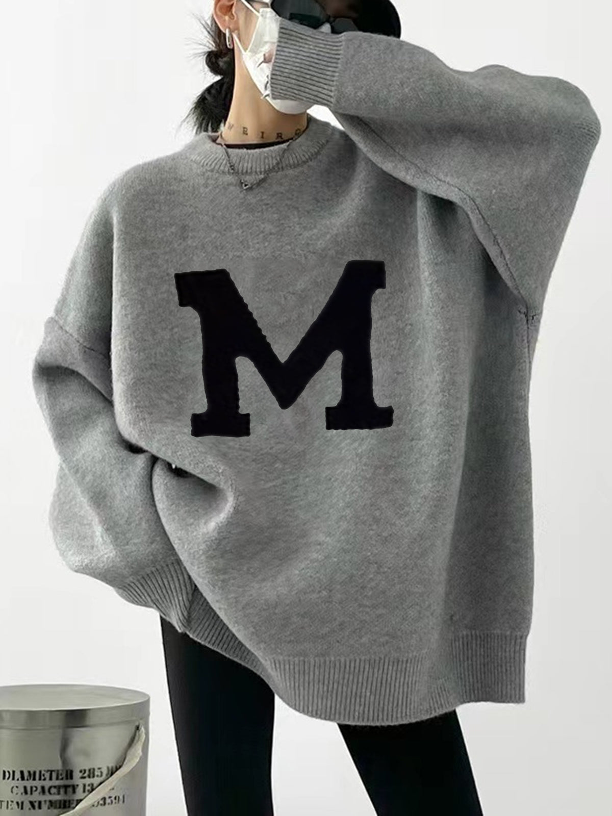 Letter Printed Loose Sweater with Graphic Oversized Pullover Style