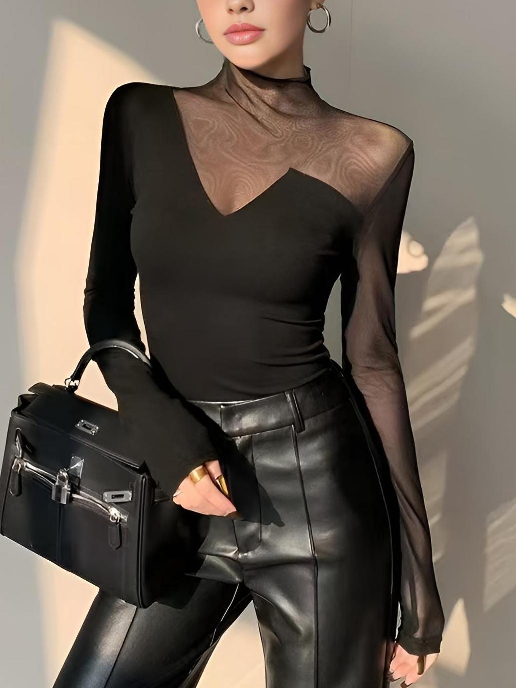 Asymmetrical Sheer Mesh Panel T-Shirt Trendy Lightweight Summer Top