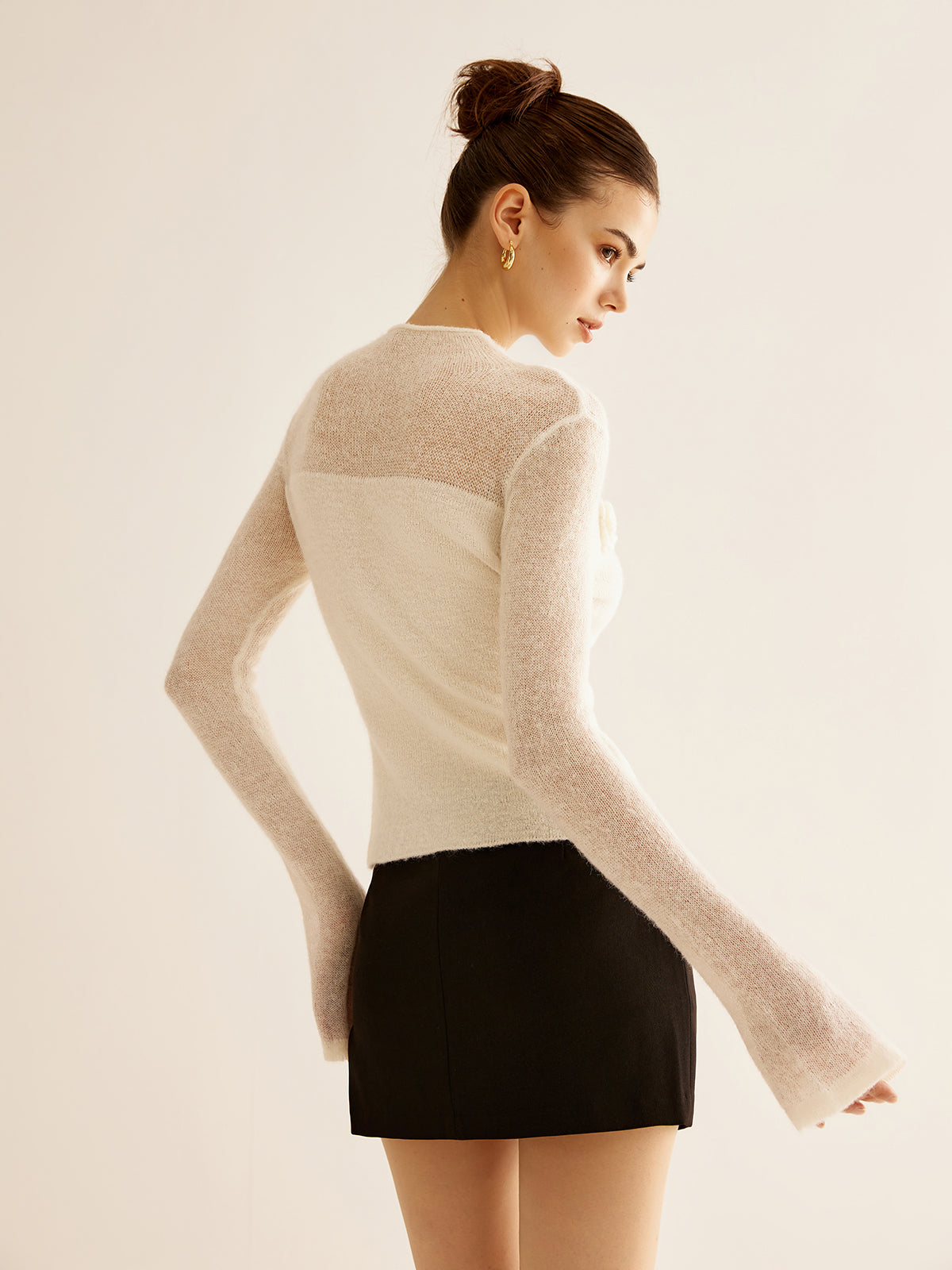 3D Flower Panel Soft Knit Top for Women Spring Collection