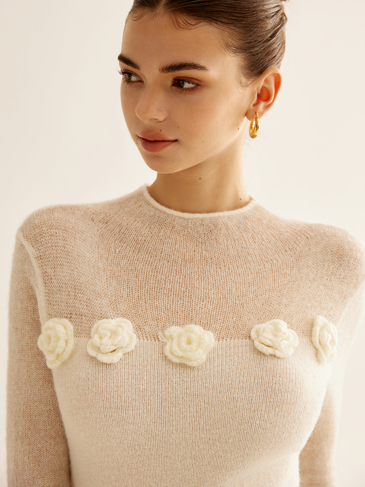 3D Flower Panel Soft Knit Top for Women Spring Collection