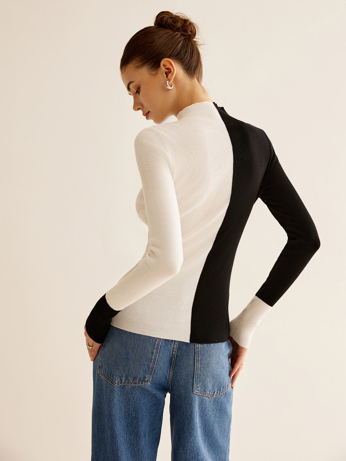 Wool-Blend Two Tone Skinny Knit Top for Women’s Fashion