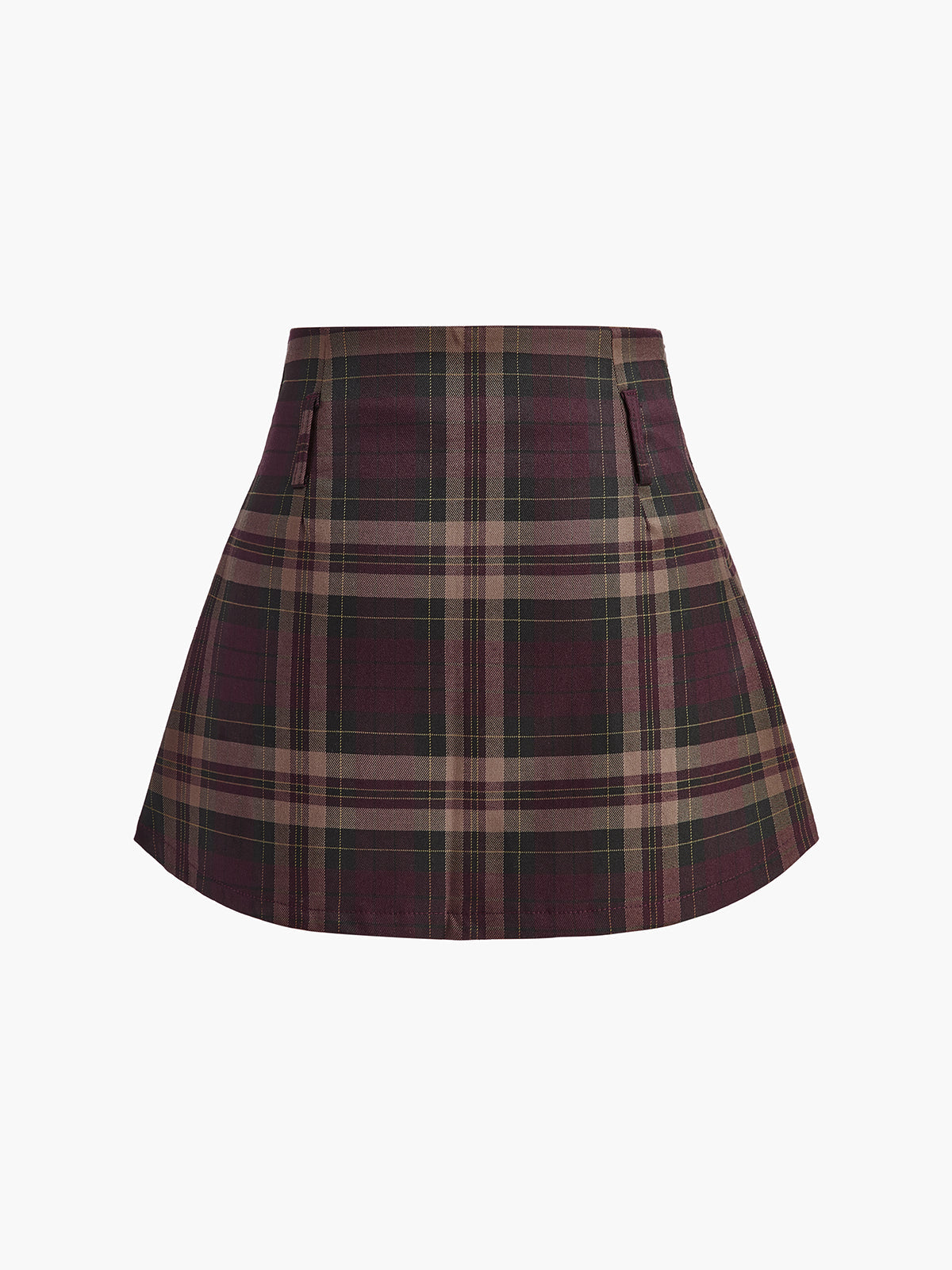 Checked Zipper Mini Skirt with High Waist Design