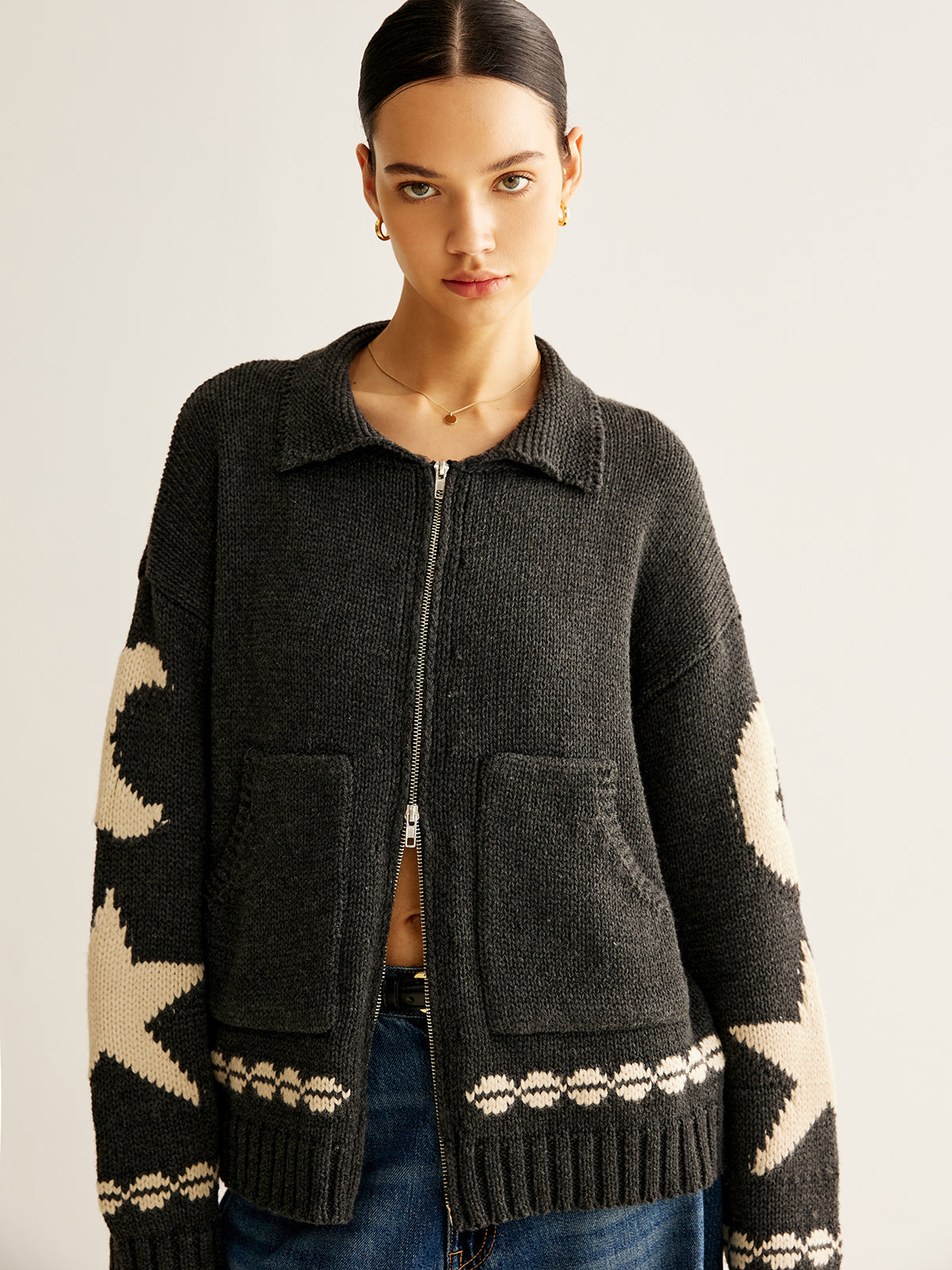 Double-Zip Pockets Lapel Cardigan for Men with Lightweight Fabric