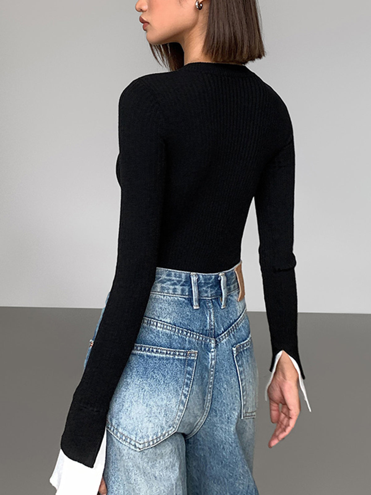 Ribbed Contrast Cuff Sweater Cozy Warm Winter Knit