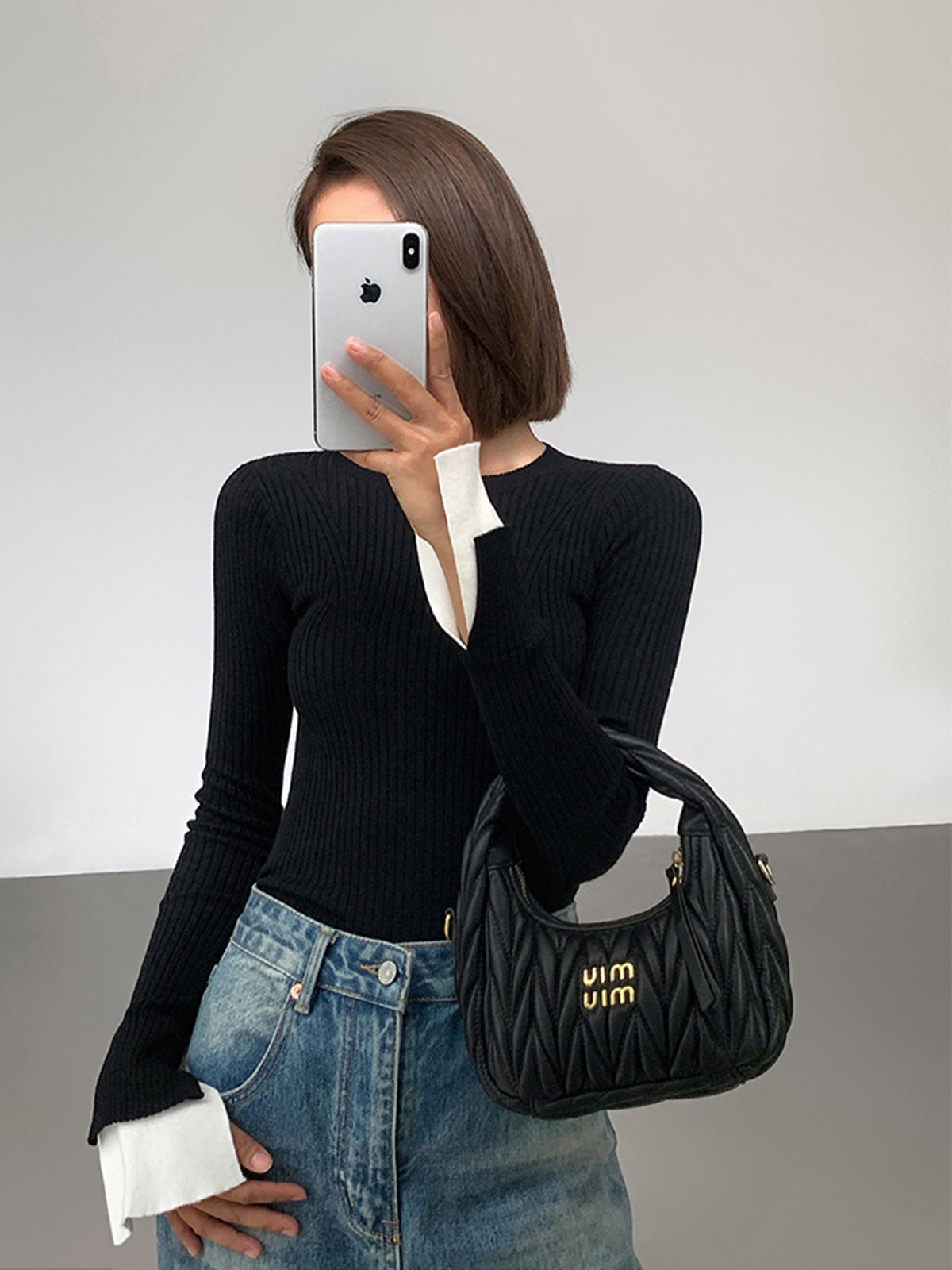 Ribbed Contrast Cuff Sweater Cozy Warm Winter Knit