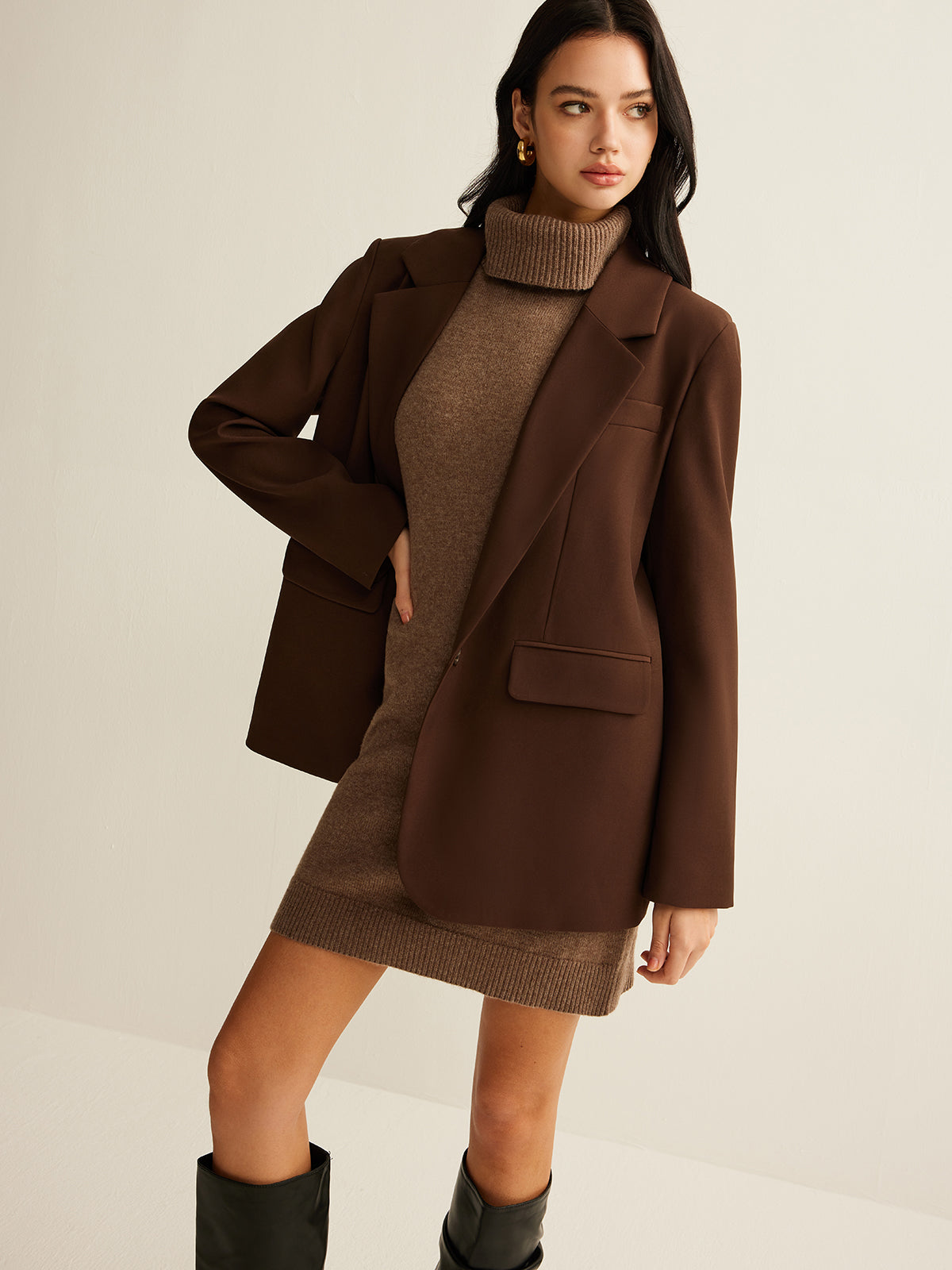 Wool-Blend Turtleneck Sweater Dress Comfortable Winter Fashion Without Belt