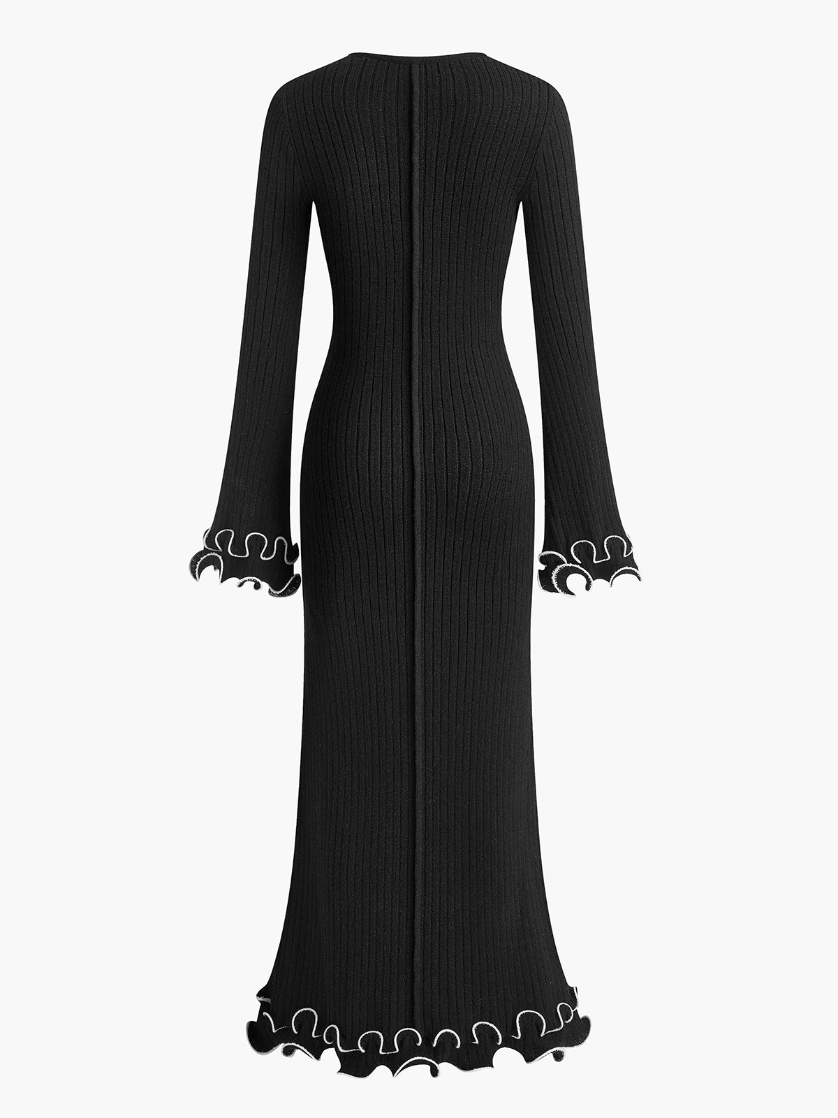 Semi-Sheer Piping Ruffle Drawstring Knit Dress for Women Elegant Comfortable Stylish
