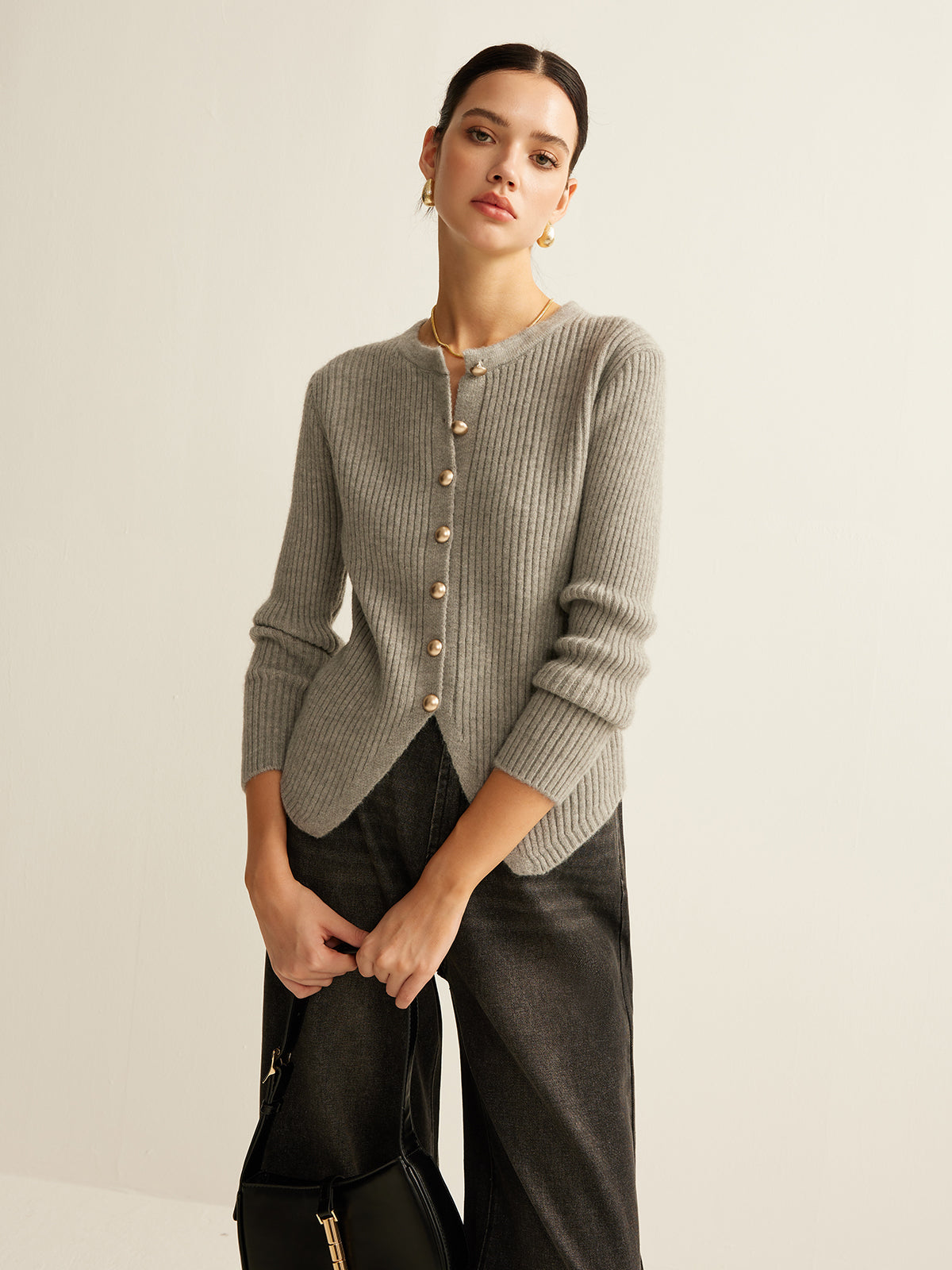 Button Down Split Cardigan with Pockets Lightweight