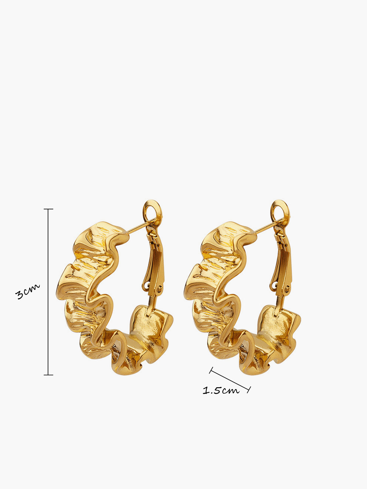 Pleated Wave Textured Hoop Earrings 18K Gold Plated Lightweight