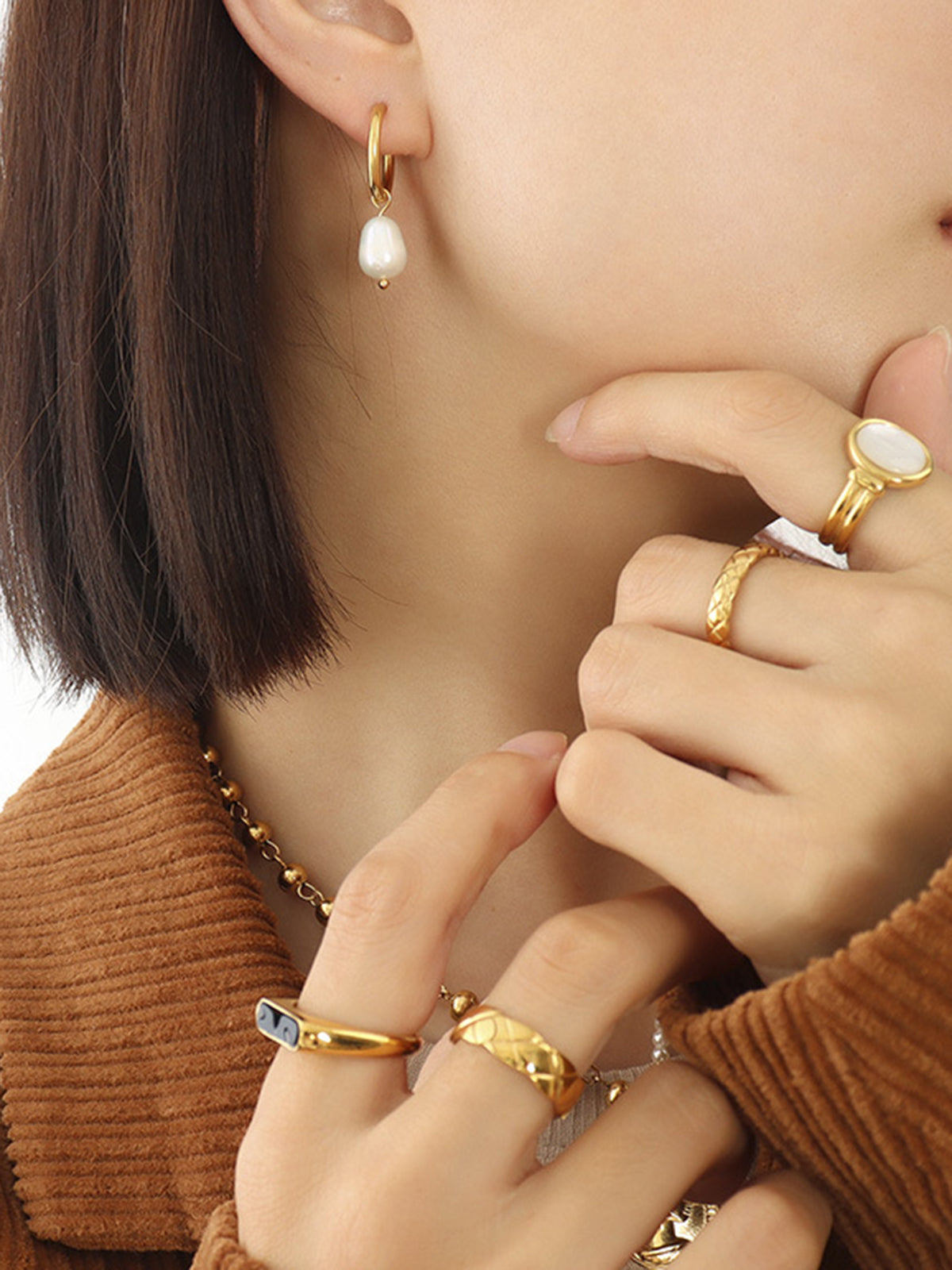 Hoop-Ring Pearl Drop Earrings Elegant Bridal Wedding Accessory
