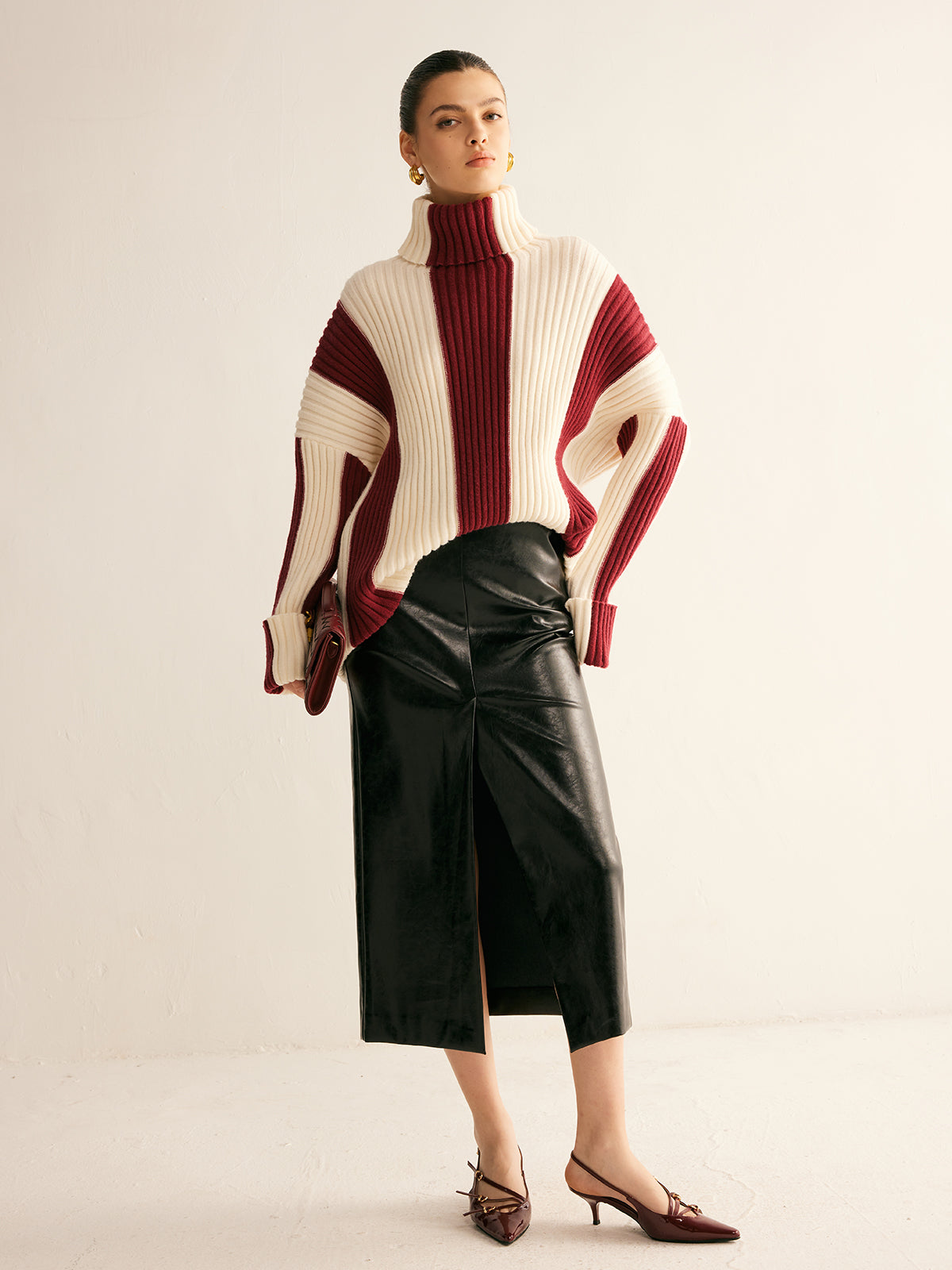 Ribbed Color Block Turtleneck Sweater Cozy Winter Knitwear