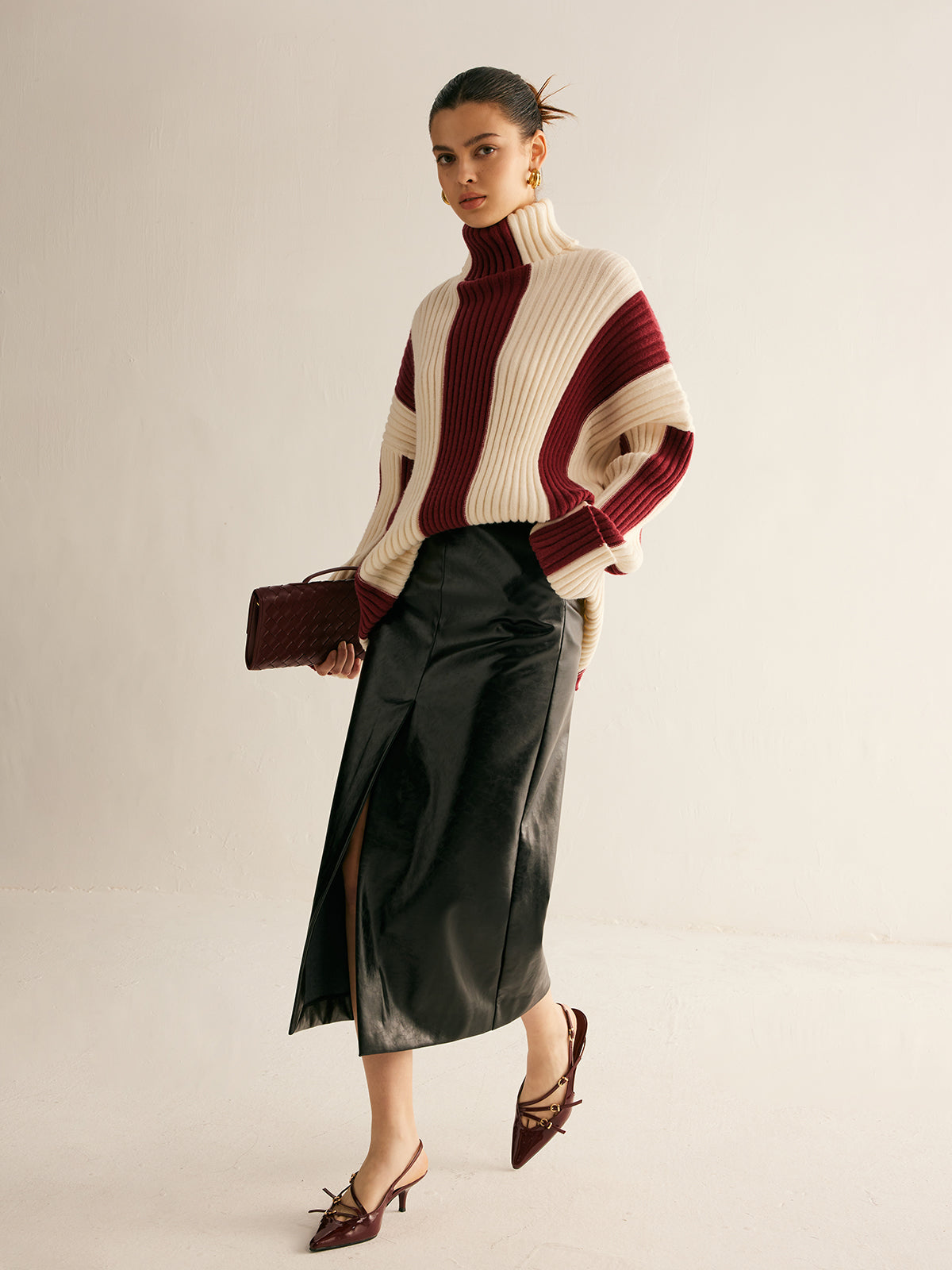 Ribbed Color Block Turtleneck Sweater Cozy Winter Knitwear