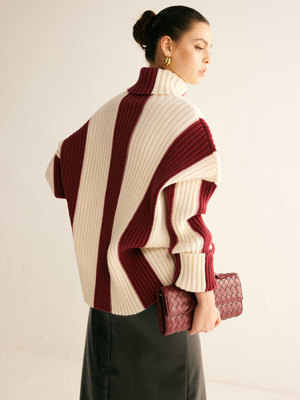 Ribbed Color Block Turtleneck Sweater Cozy Winter Knitwear