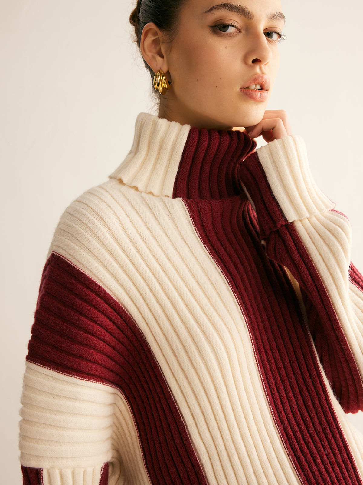 Ribbed Color Block Turtleneck Sweater Cozy Winter Knitwear
